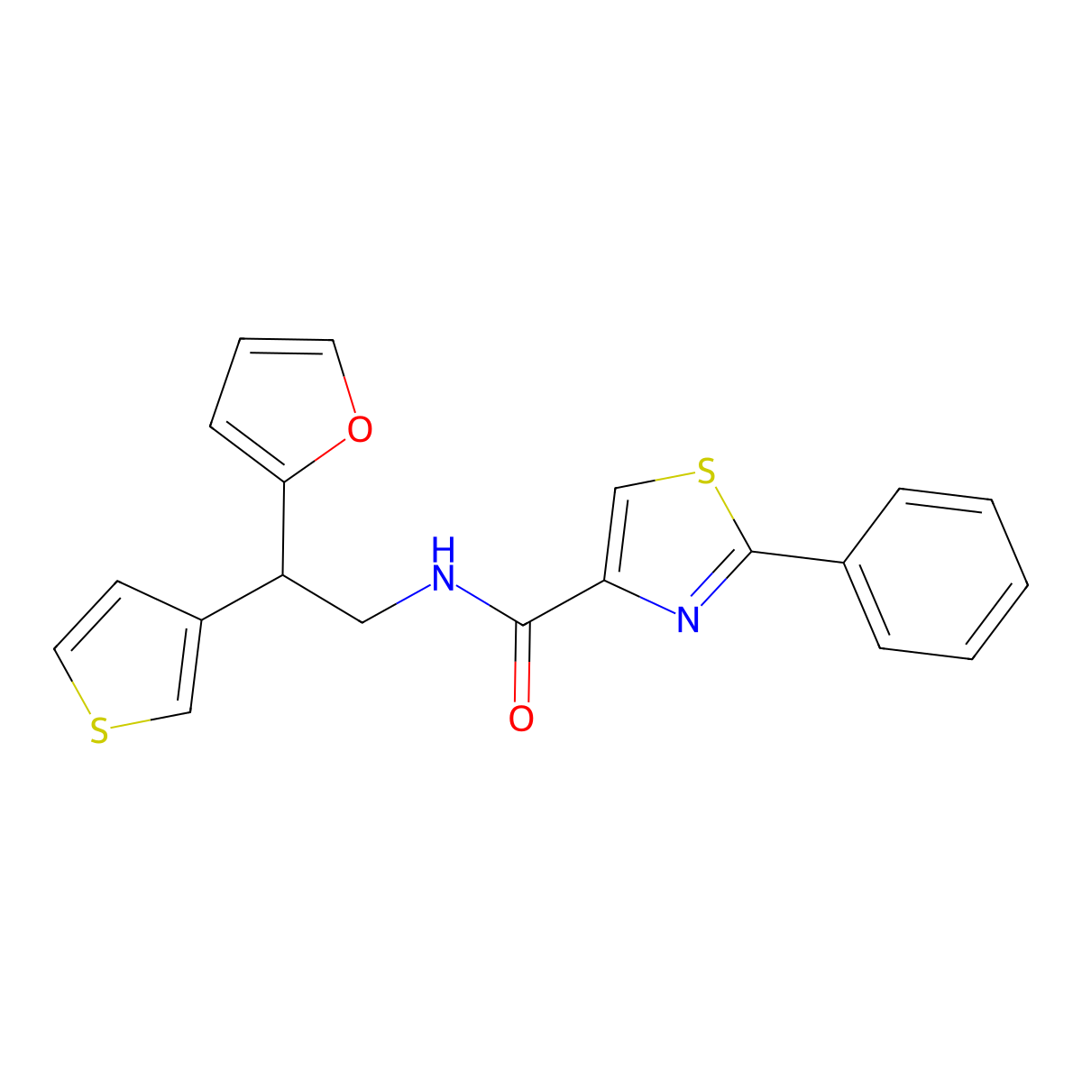 N-[2-(furan-2-yl)-2-(thiophen-3-yl)ethyl]-2-phenyl-1,3-thiazole-4-carboxamide molecular structure, CAS 2097893-52-0
