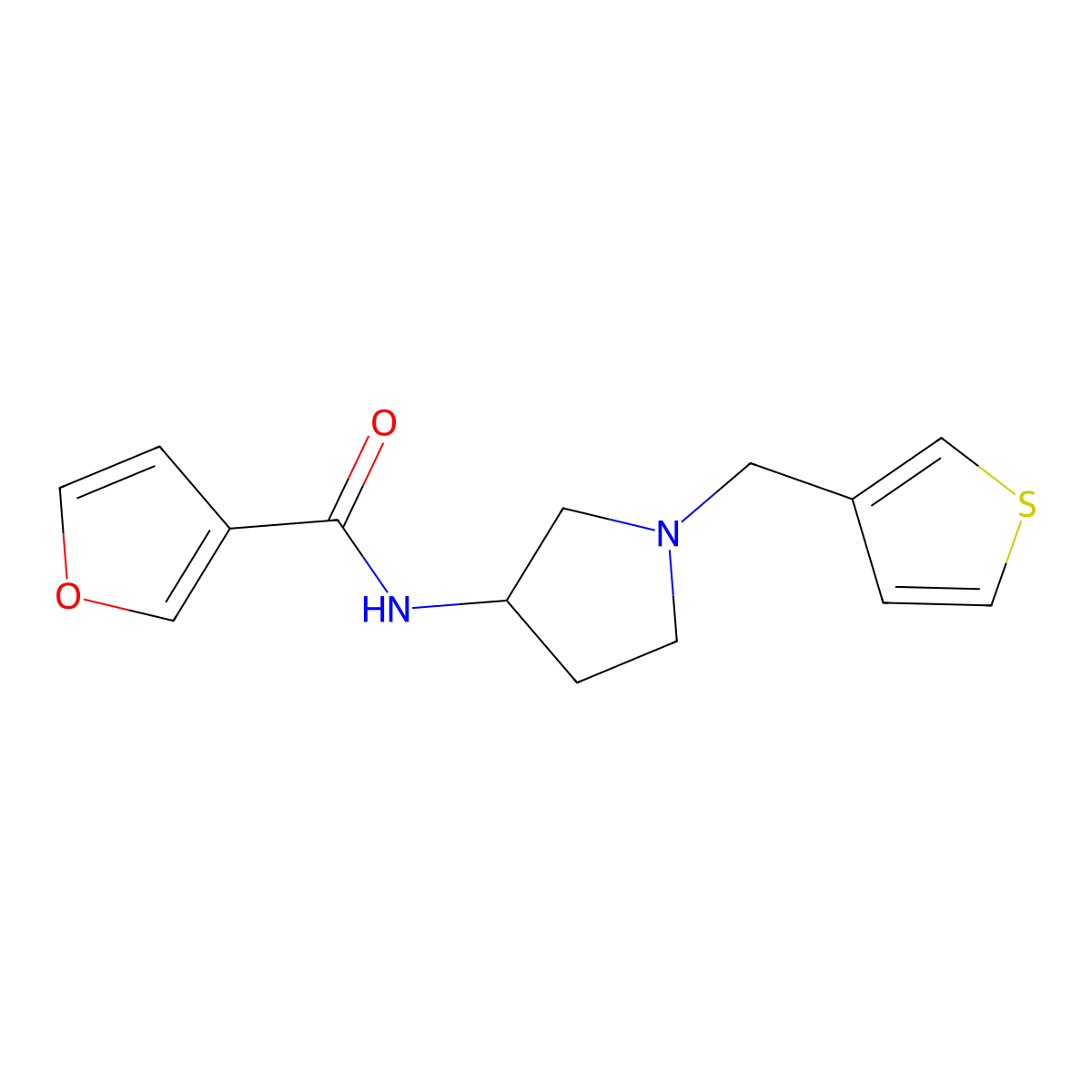 N-{1-[(thiophen-3-yl)methyl]pyrrolidin-3-yl}furan-3-carboxamide molecular structure, CAS 2097893-54-2