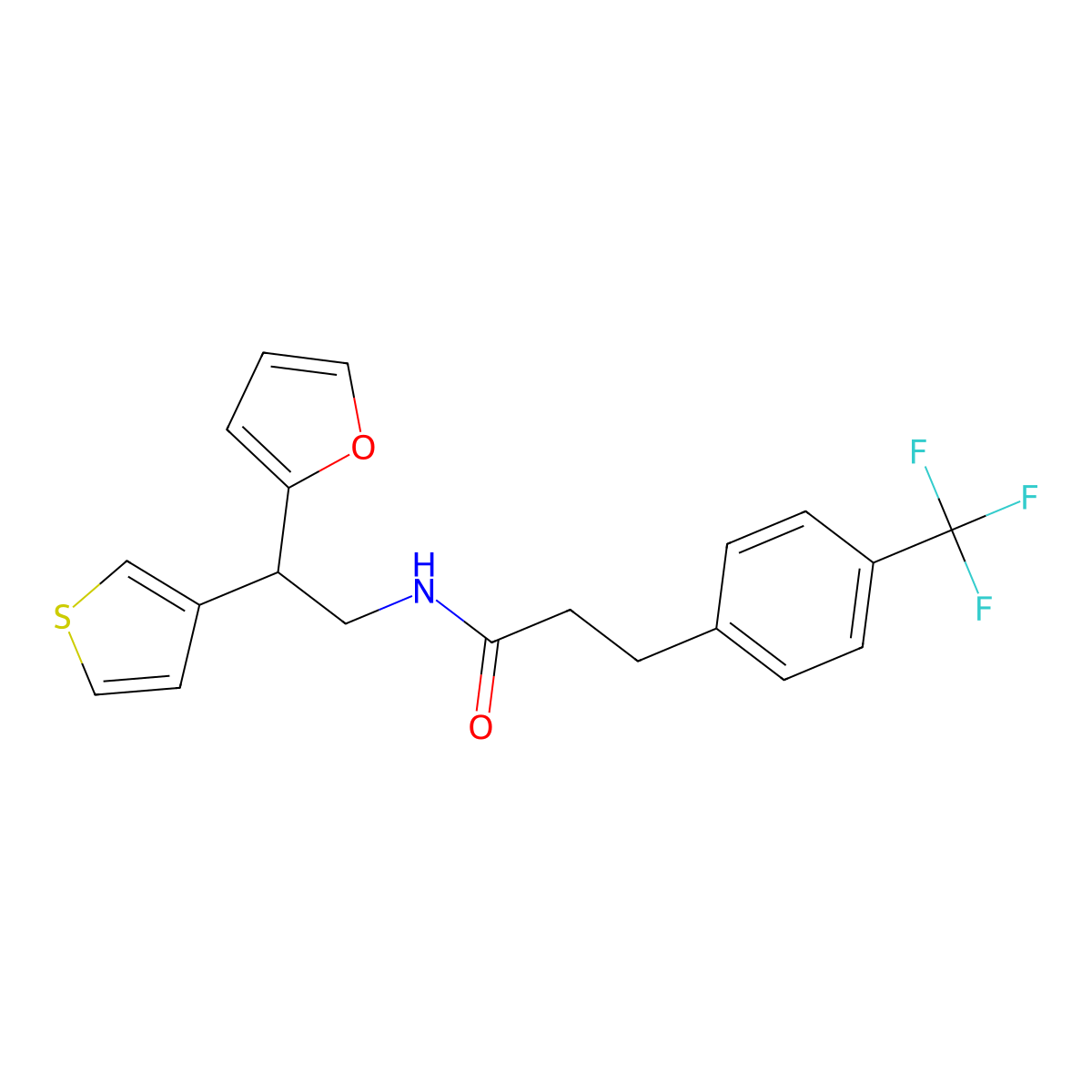 N-[2-(furan-2-yl)-2-(thiophen-3-yl)ethyl]-3-[4-(trifluoromethyl)phenyl]propanamide molecular structure, CAS 2097893-55-3