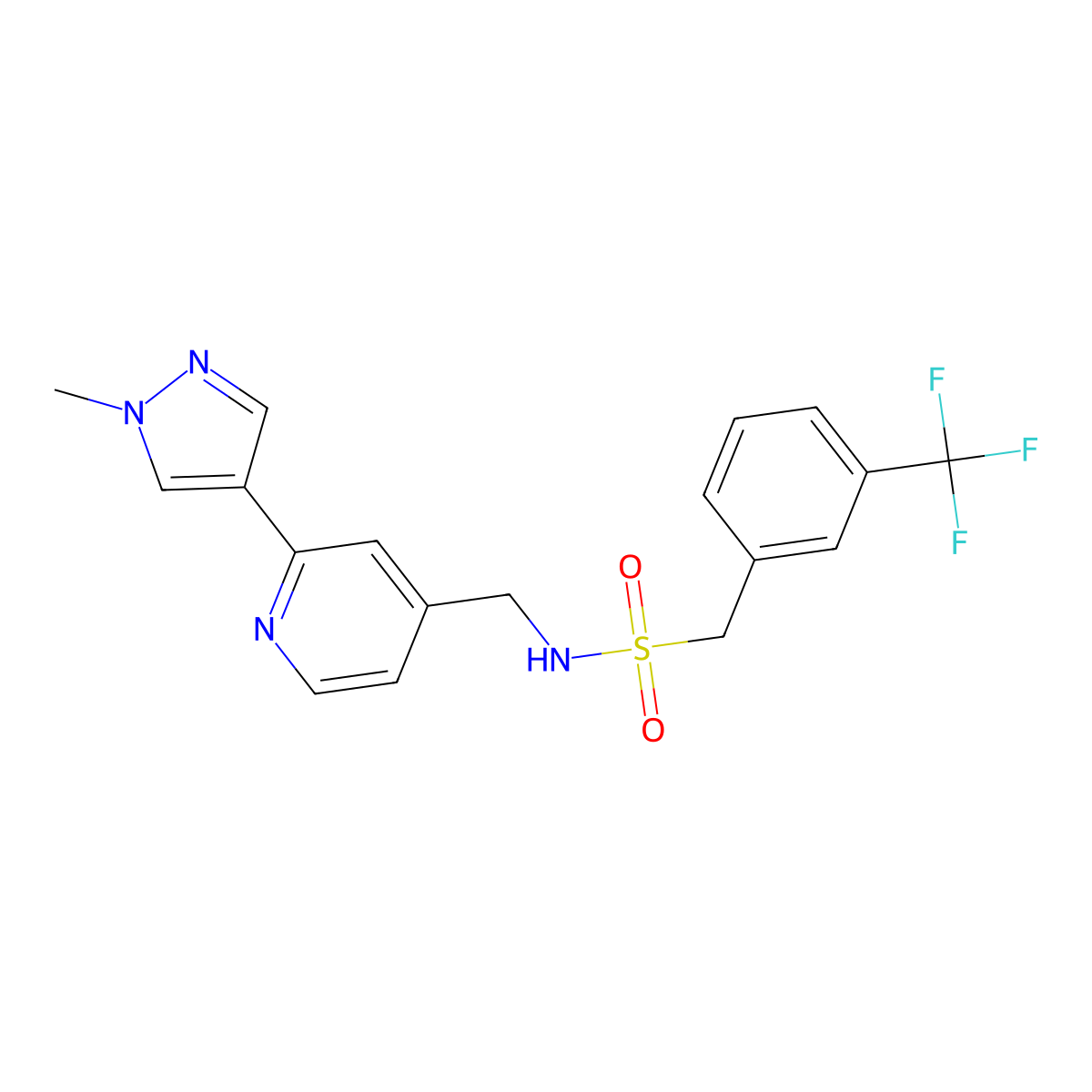 N-{[2-(1-methyl-1H-pyrazol-4-yl)pyridin-4-yl]methyl}-1-[3-(trifluoromethyl)phenyl]methanesulfonamide molecular structure, CAS 2097893-57-5