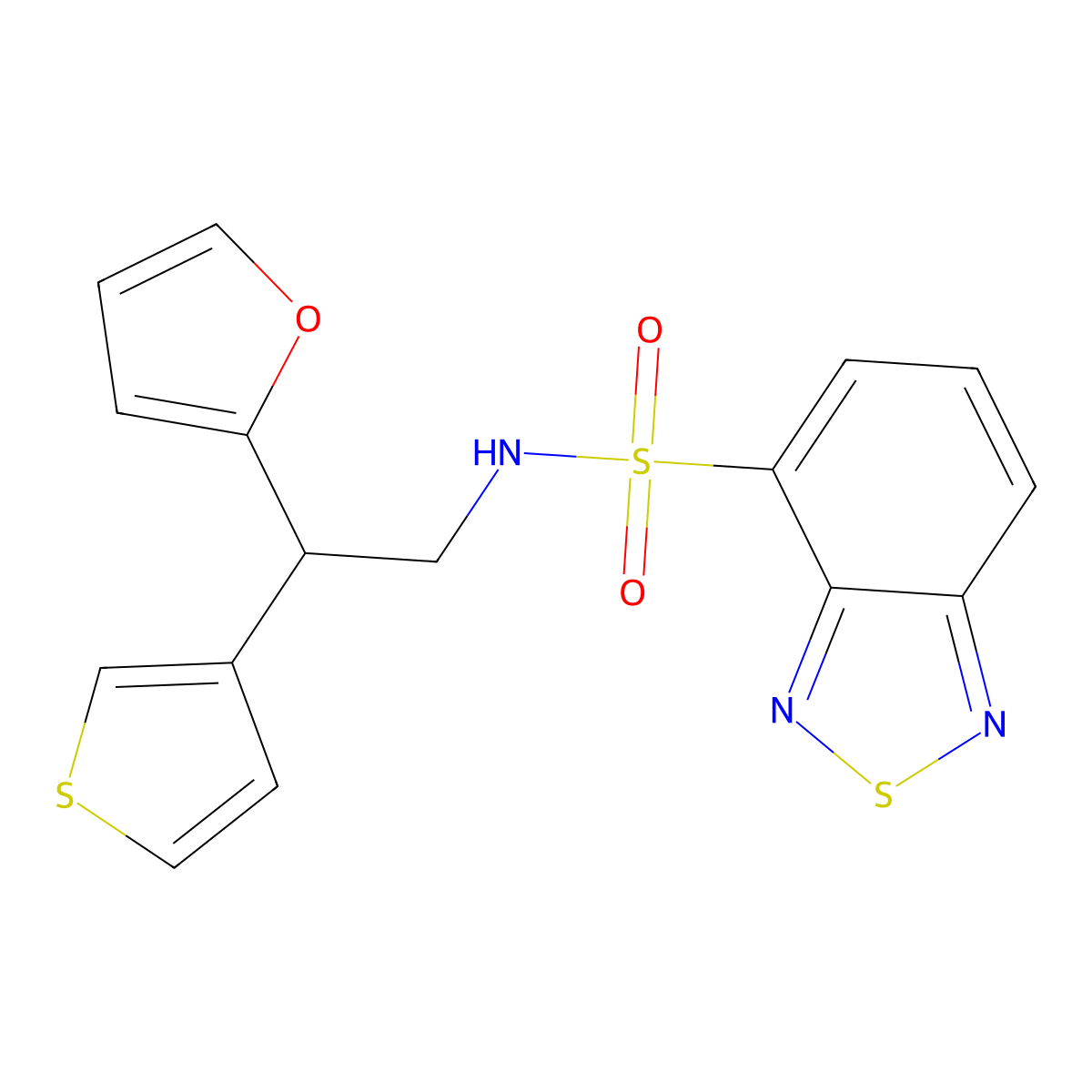 N-[2-(furan-2-yl)-2-(thiophen-3-yl)ethyl]-2,1,3-benzothiadiazole-4-sulfonamide molecular structure, CAS 2097893-59-7
