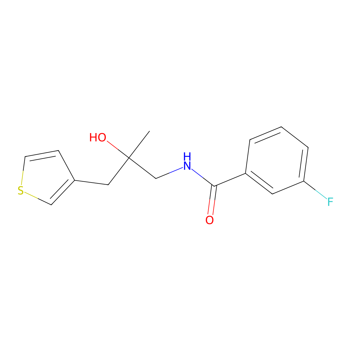 3-fluoro-N-{2-hydroxy-2-[(thiophen-3-yl)methyl]propyl}benzamide molecular structure, CAS 2097893-64-4