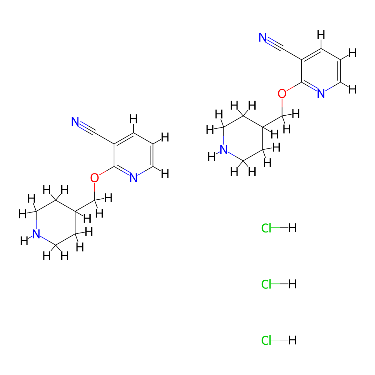 Bis(2-[(piperidin-4-yl)methoxy]pyridine-3-carbonitrile) trihydrochloride molecular structure, CAS 2097893-65-5