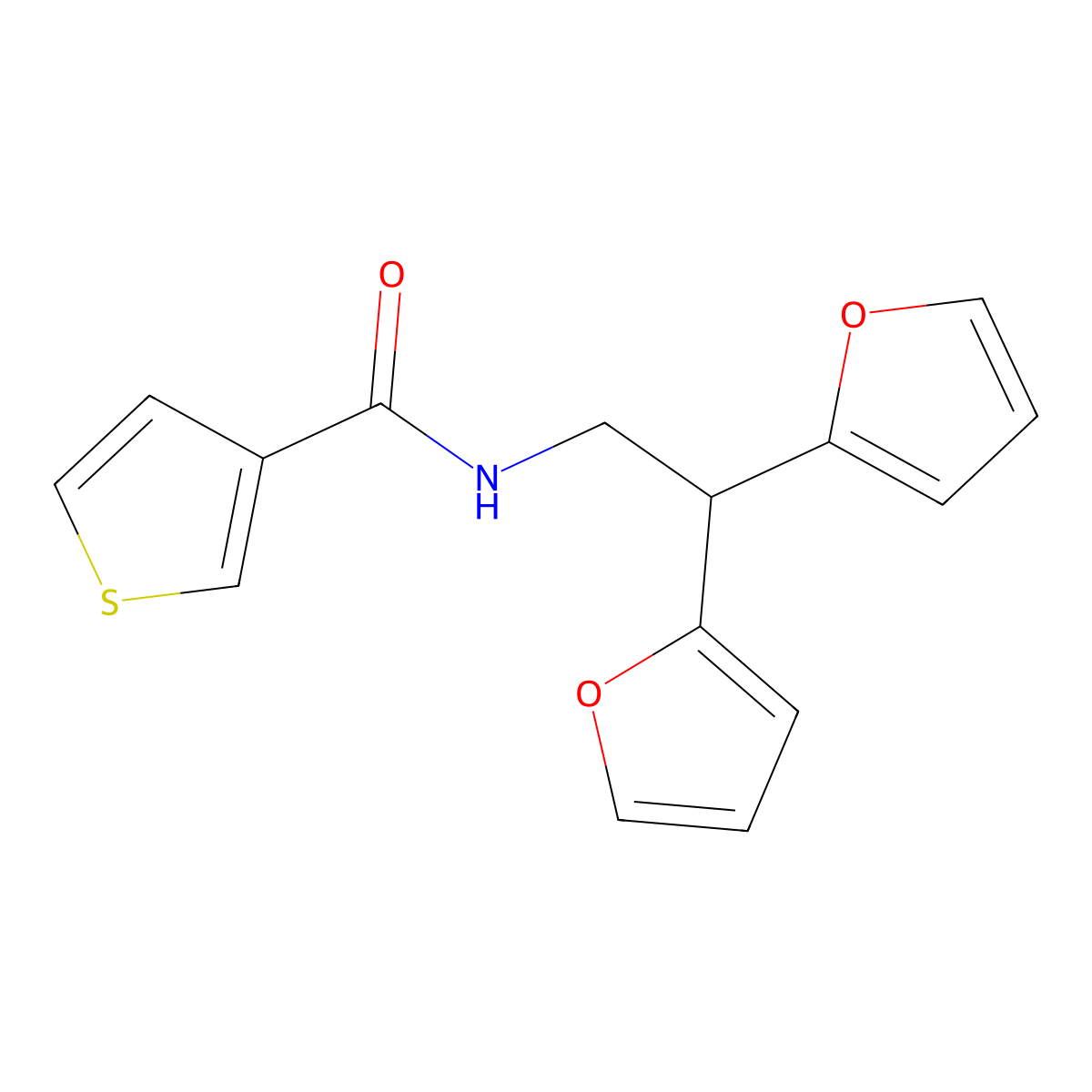 N-[2,2-bis(furan-2-yl)ethyl]thiophene-3-carboxamide molecular structure, CAS 2097893-66-6