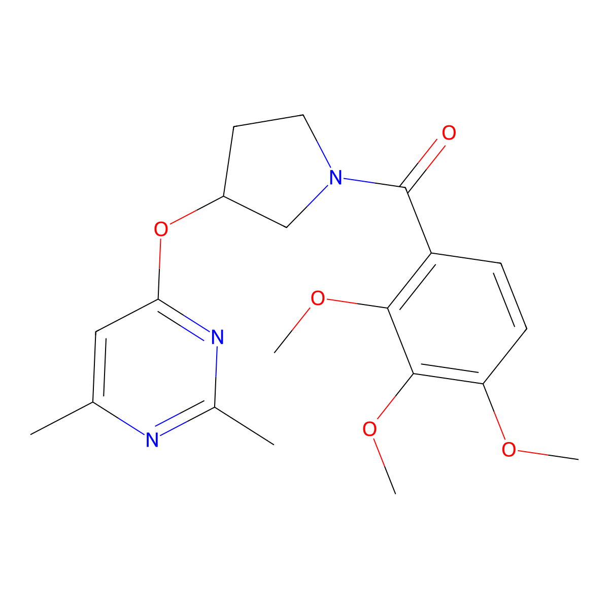 2,4-Dimethyl-6-{[1-(2,3,4-trimethoxybenzoyl)pyrrolidin-3-yl]oxy}pyrimidine molecular structure, CAS 2097893-67-7