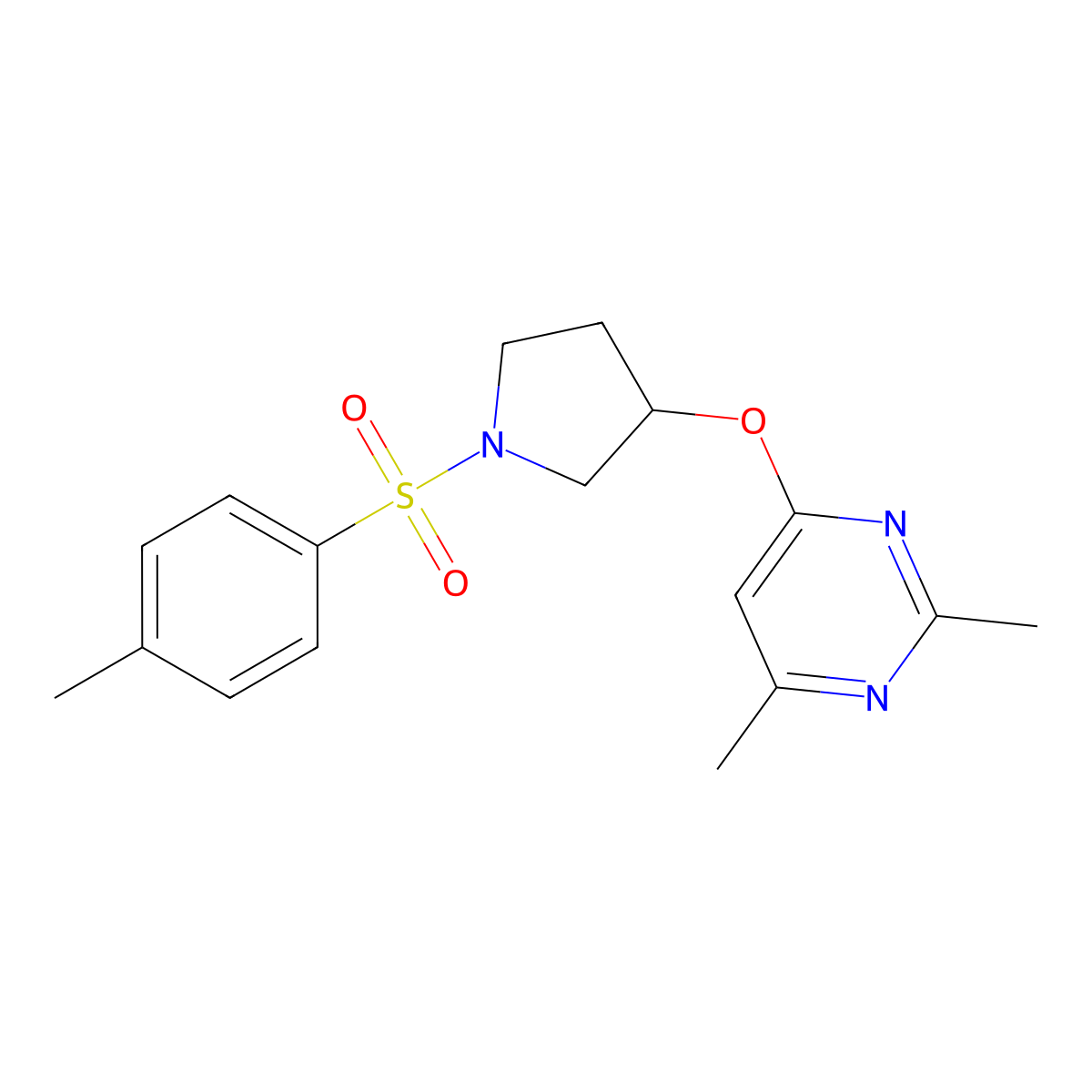 2,4-Dimethyl-6-{[1-(4-methylbenzenesulfonyl)pyrrolidin-3-yl]oxy}pyrimidine molecular structure, CAS 2097893-68-8