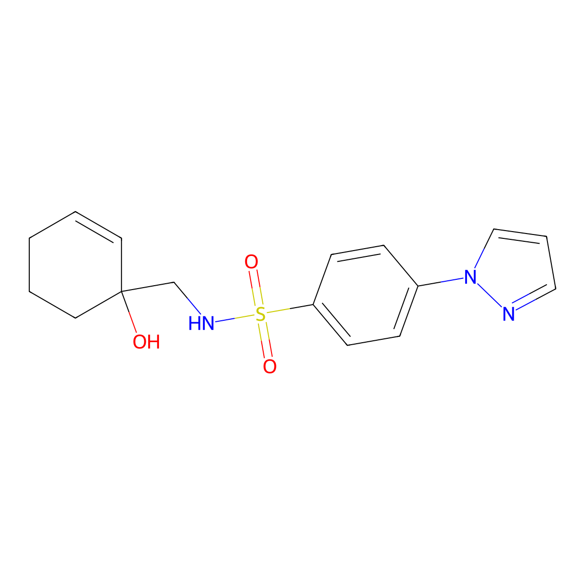 N-[(1-hydroxycyclohex-2-en-1-yl)methyl]-4-(1H-pyrazol-1-yl)benzene-1-sulfonamide molecular structure, CAS 2097893-71-3