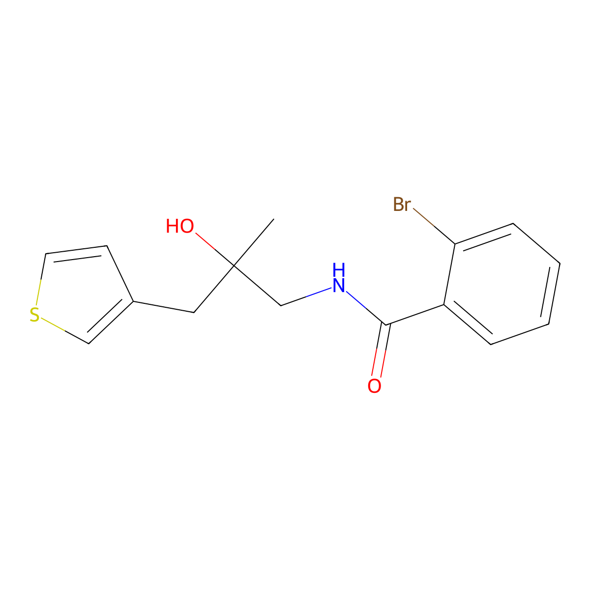 2-bromo-N-{2-hydroxy-2-[(thiophen-3-yl)methyl]propyl}benzamide molecular structure, CAS 2097893-76-8