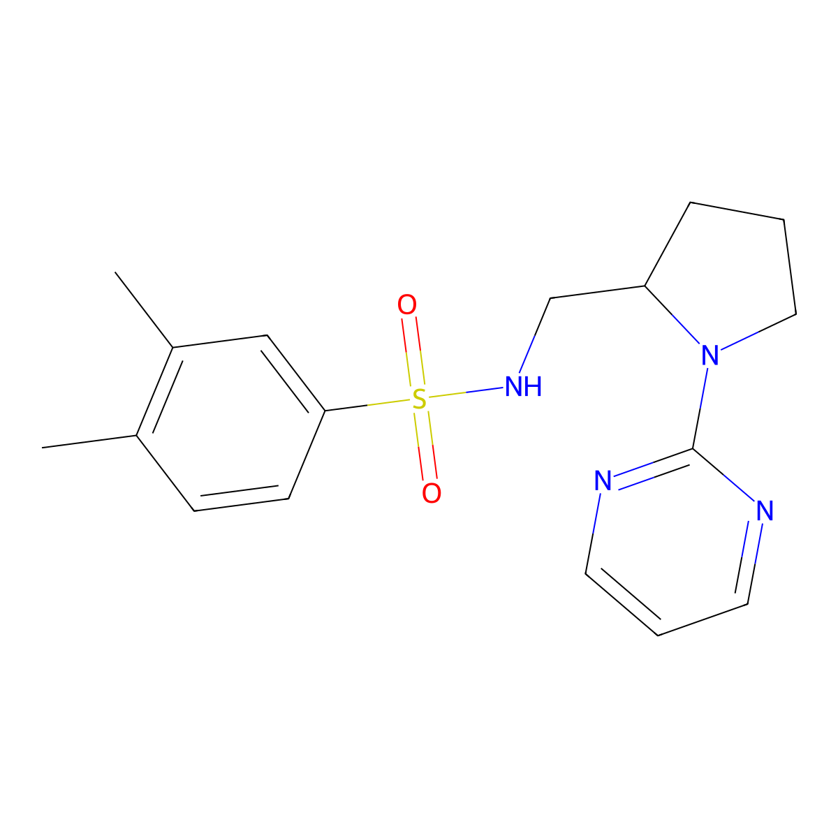 3,4-dimethyl-N-{[1-(pyrimidin-2-yl)pyrrolidin-2-yl]methyl}benzene-1-sulfonamide molecular structure, CAS 2097893-79-1