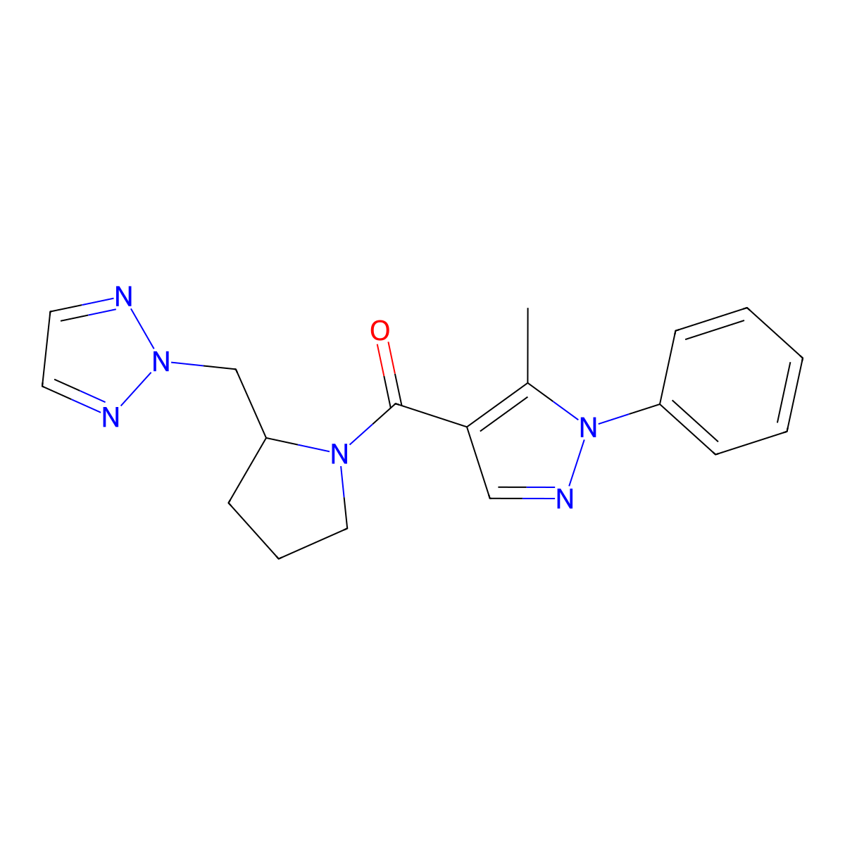2-{[1-(5-methyl-1-phenyl-1H-pyrazole-4-carbonyl)pyrrolidin-2-yl]methyl}-2H-1,2,3-triazole molecular structure, CAS 2097893-83-7
