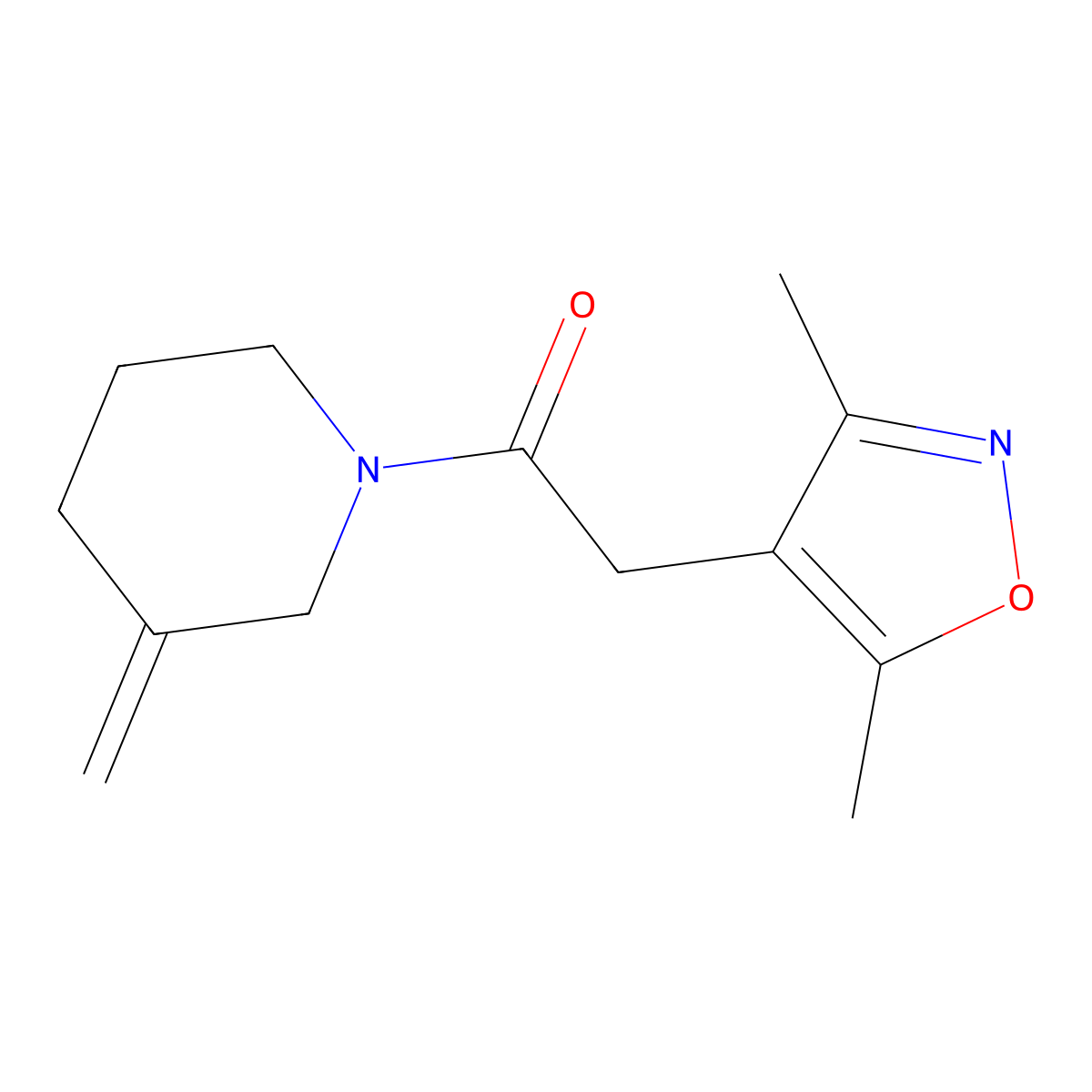 2-(3,5-Dimethyl-1,2-oxazol-4-yl)-1-(3-methylidenepiperidin-1-yl)ethan-1-one molecular structure, CAS 2097893-85-9