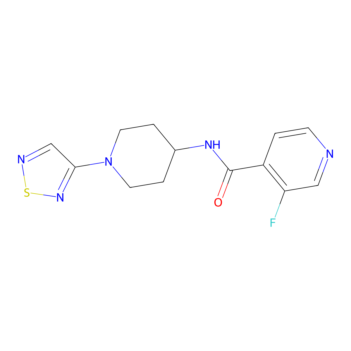 3-fluoro-N-[1-(1,2,5-thiadiazol-3-yl)piperidin-4-yl]pyridine-4-carboxamide molecular structure, CAS 2097893-90-6