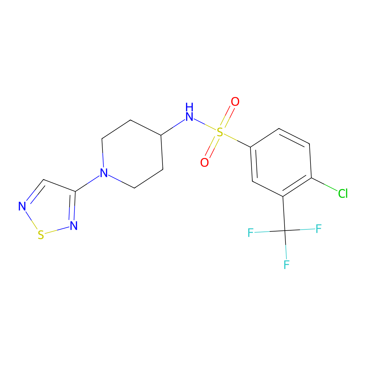 4-chloro-N-[1-(1,2,5-thiadiazol-3-yl)piperidin-4-yl]-3-(trifluoromethyl)benzene-1-sulfonamide molecular structure, CAS 2097893-93-9