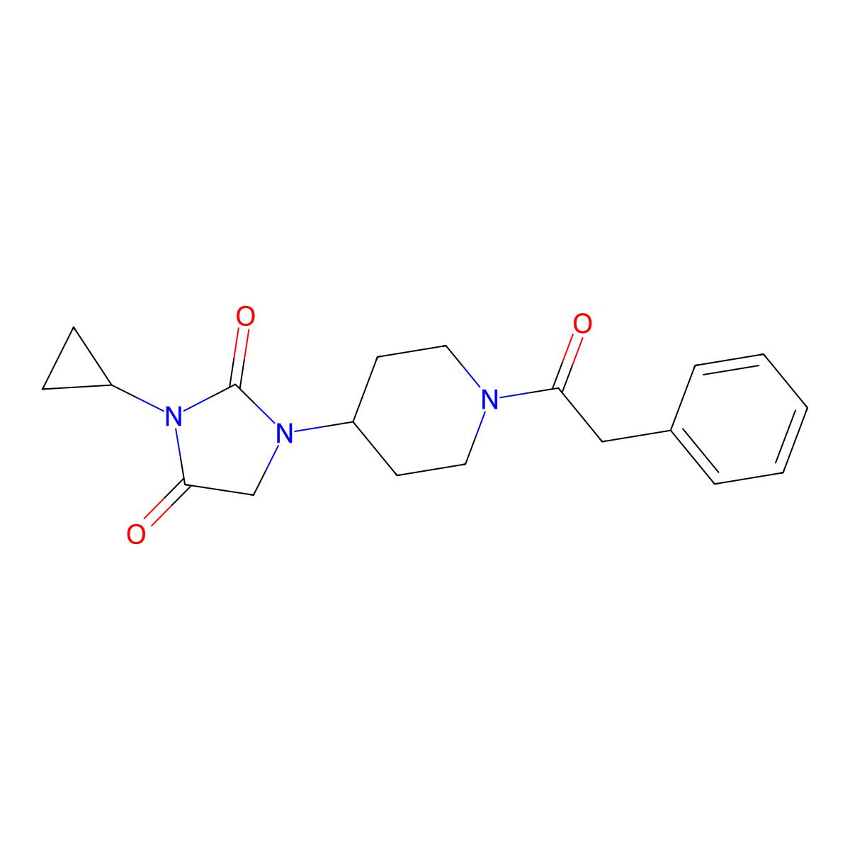 3-Cyclopropyl-1-[1-(2-phenylacetyl)piperidin-4-yl]imidazolidine-2,4-dione molecular structure, CAS 2097894-04-5