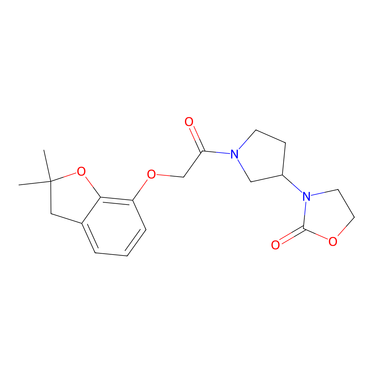 3-(1-{2-[(2,2-Dimethyl-2,3-dihydro-1-benzofuran-7-yl)oxy]acetyl}pyrrolidin-3-yl)-1,3-oxazolidin-2-one molecular structure, CAS 2097894-07-8