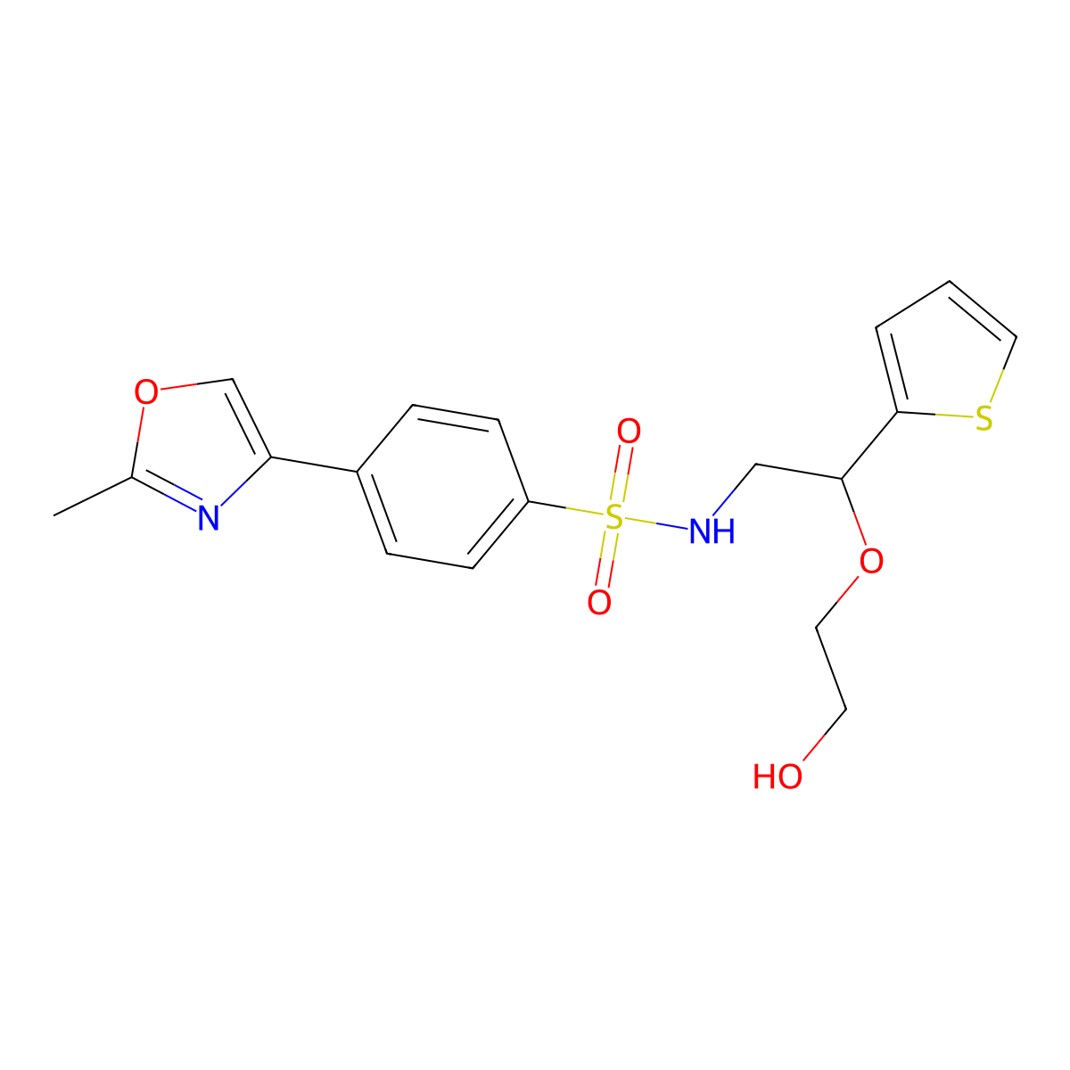 2-{2-[4-(2-Methyl-1,3-oxazol-4-yl)benzenesulfonamido]-1-(thiophen-2-yl)ethoxy}ethan-1-ol molecular structure, CAS 2097894-09-0