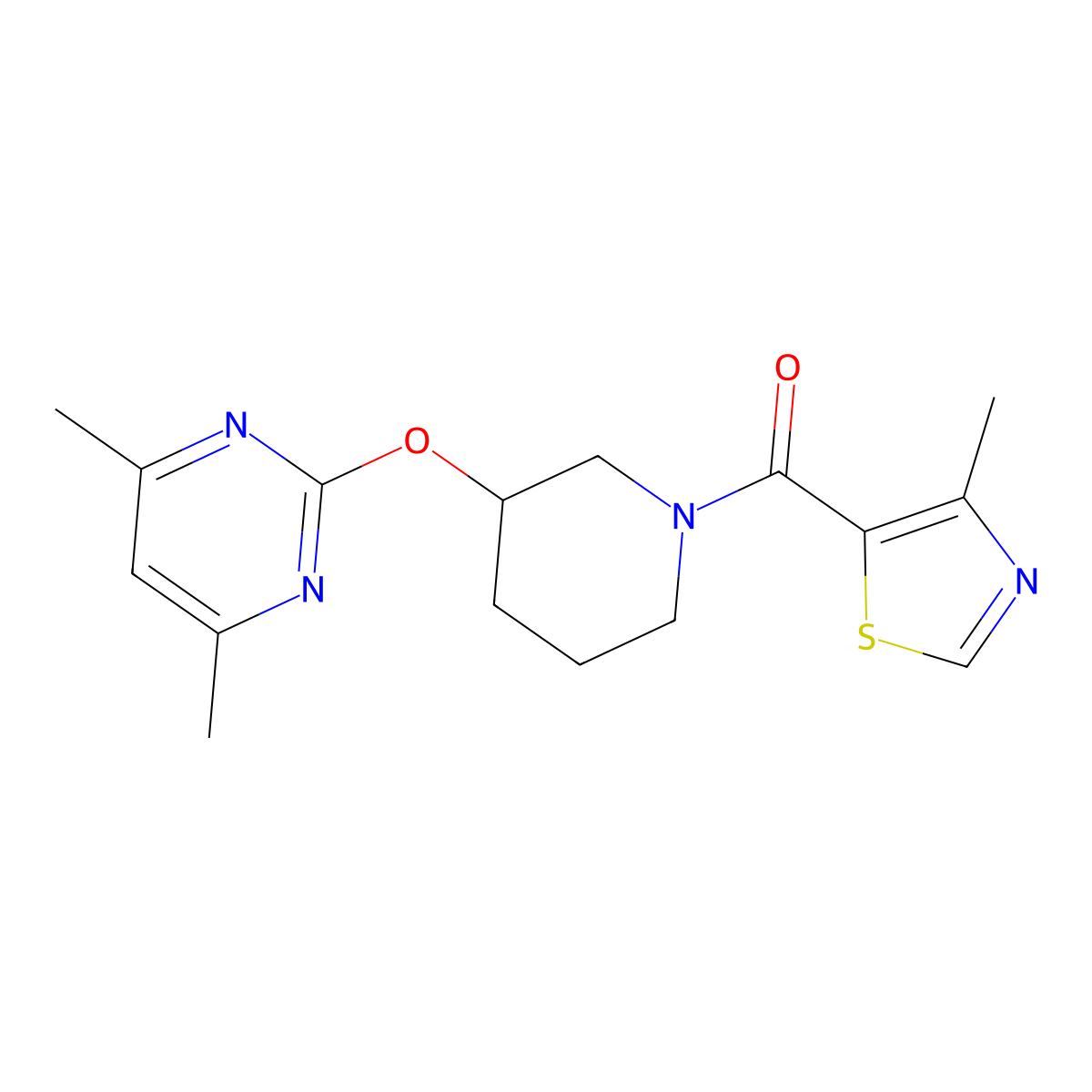 (3-((4,6-Dimethylpyrimidin-2-yl)oxy)piperidin-1-yl)(4-methylthiazol-5-yl)methanone molecular structure, CAS 2097894-10-3