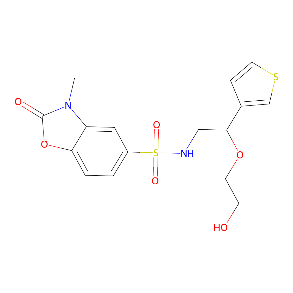 N-[2-(2-hydroxyethoxy)-2-(thiophen-3-yl)ethyl]-3-methyl-2-oxo-2,3-dihydro-1,3-benzoxazole-5-sulfonamide molecular structure, CAS 2097894-13-6