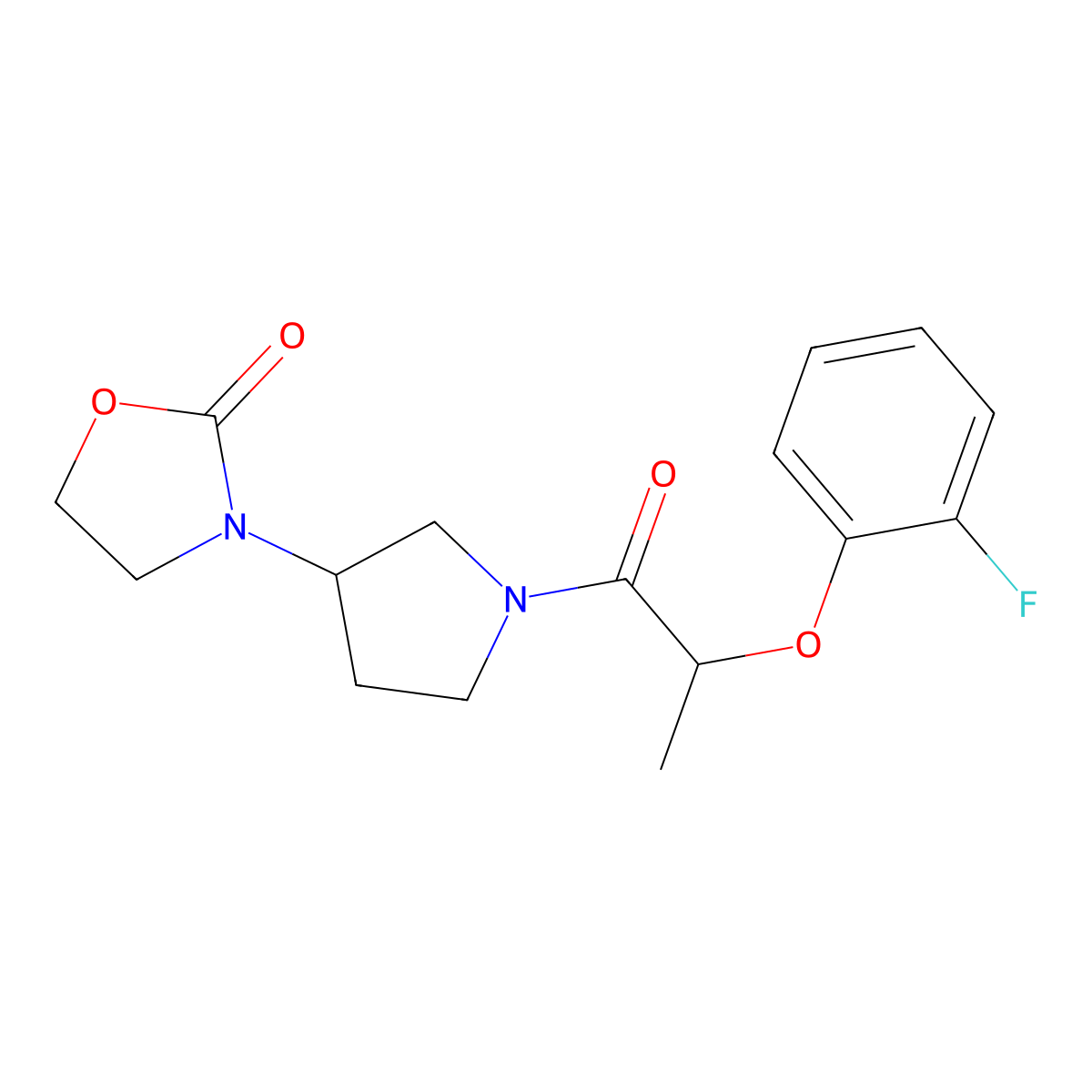 3-{1-[2-(2-Fluorophenoxy)propanoyl]pyrrolidin-3-yl}-1,3-oxazolidin-2-one molecular structure, CAS 2097894-15-8