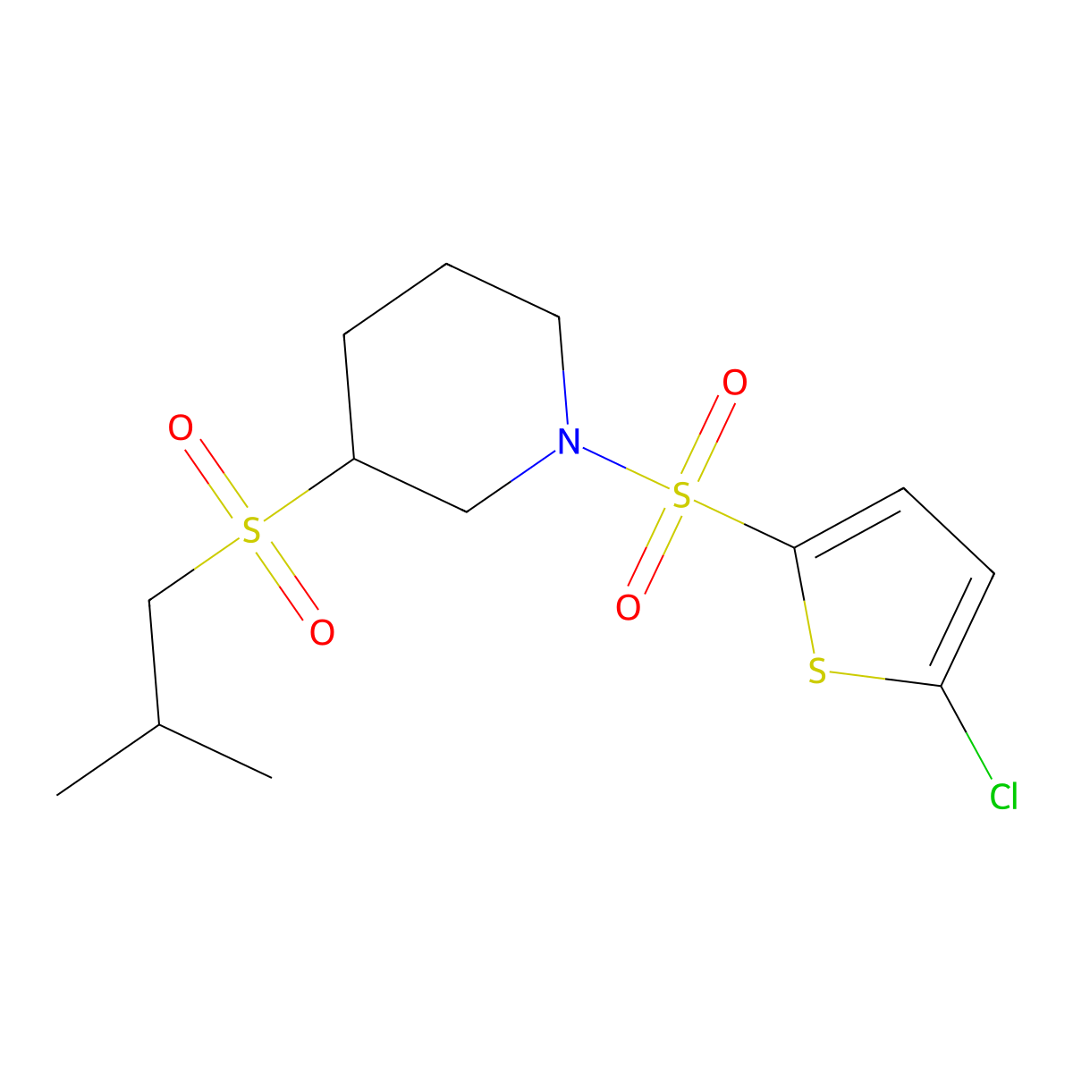 1-[(5-Chlorothiophen-2-yl)sulfonyl]-3-(2-methylpropanesulfonyl)piperidine molecular structure, CAS 2097894-18-1