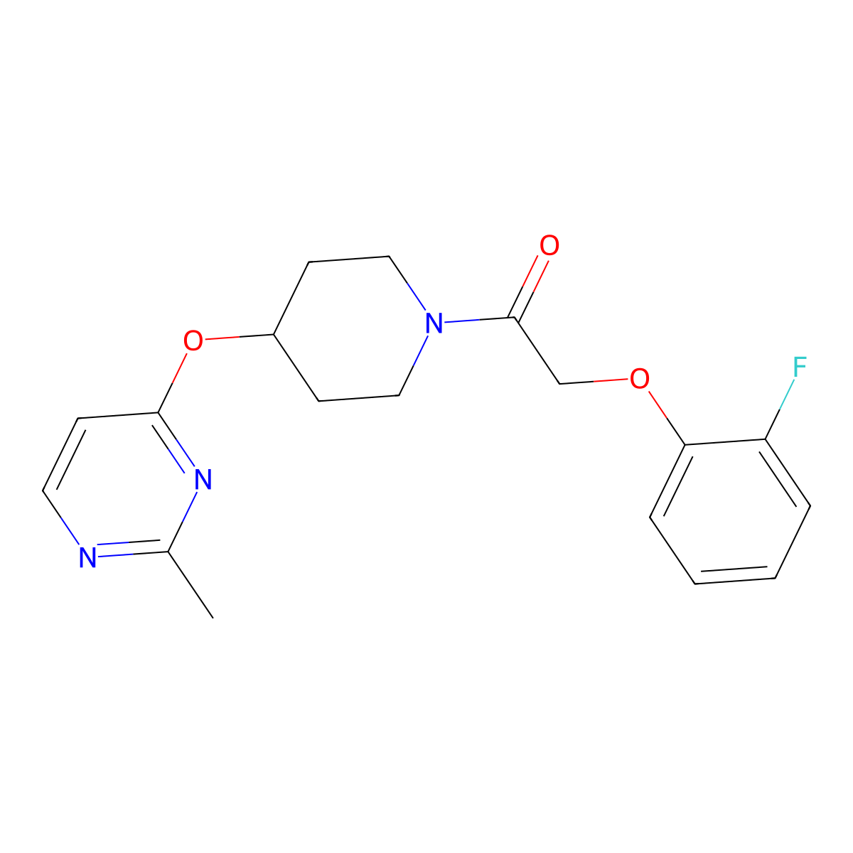 2-(2-Fluorophenoxy)-1-(4-((2-methylpyrimidin-4-yl)oxy)piperidin-1-yl)ethanone molecular structure, CAS 2097894-25-0