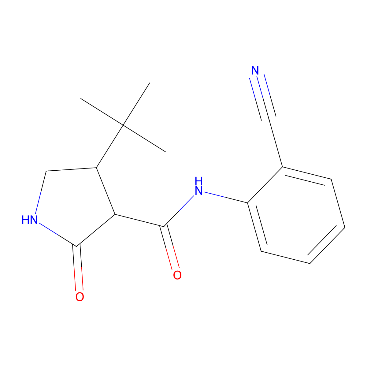 4-tert-butyl-N-(2-cyanophenyl)-2-oxopyrrolidine-3-carboxamide molecular structure, CAS 2097894-32-9