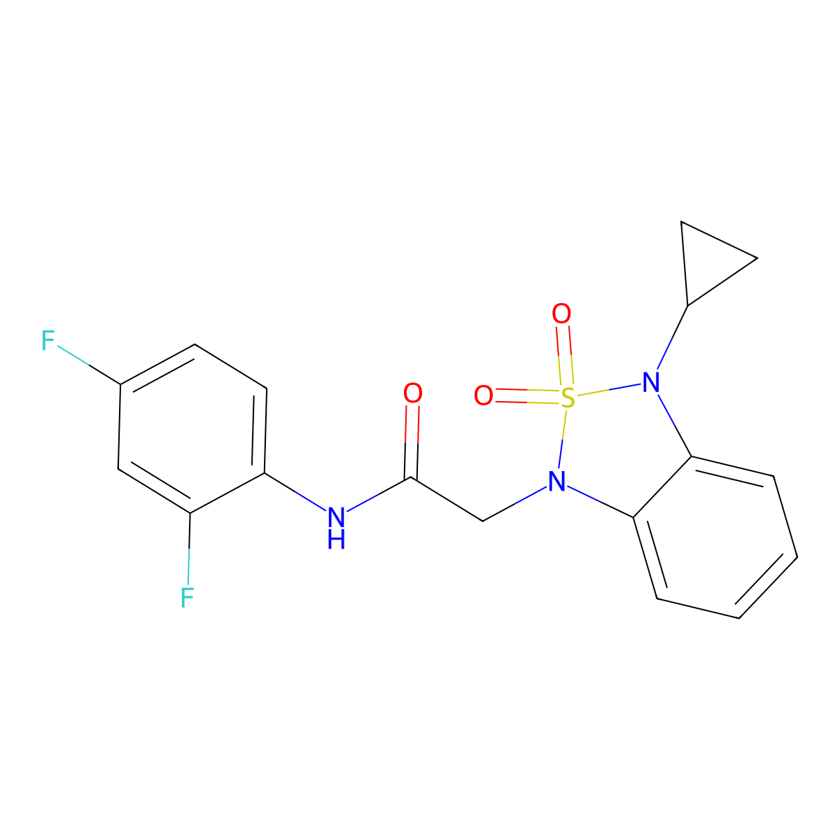 2-(3-cyclopropyl-2,2-dioxo-1,3-dihydro-2lambda6,1,3-benzothiadiazol-1-yl)-N-(2,4-difluorophenyl)acetamide molecular structure, CAS 2097894-33-0