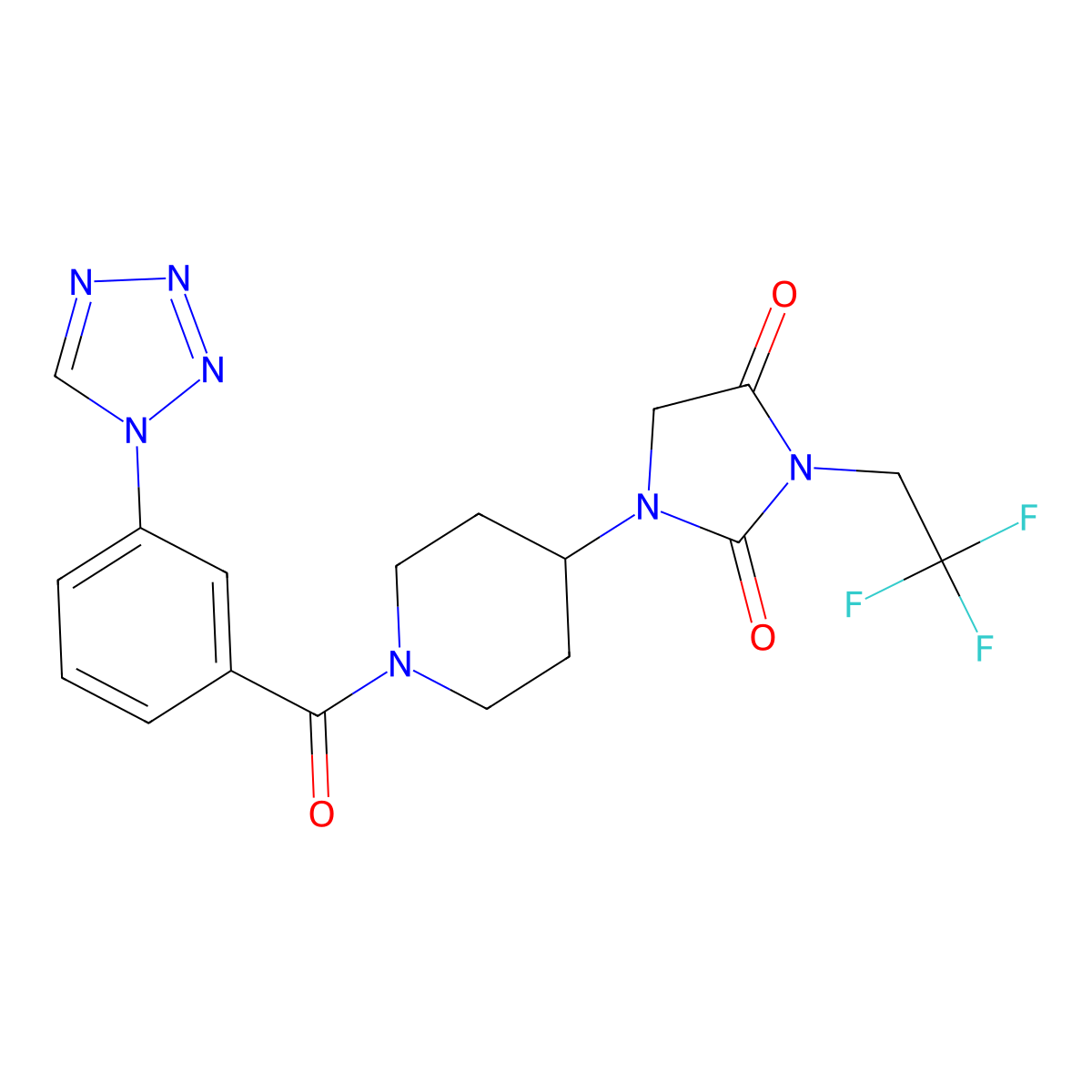1-{1-[3-(1H-1,2,3,4-tetrazol-1-yl)benzoyl]piperidin-4-yl}-3-(2,2,2-trifluoroethyl)imidazolidine-2,4-dione molecular structure, CAS 2097894-35-2