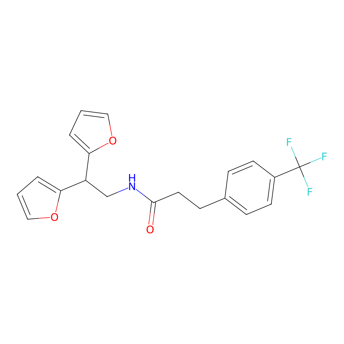 N-[2,2-bis(furan-2-yl)ethyl]-3-[4-(trifluoromethyl)phenyl]propanamide molecular structure, CAS 2097894-36-3