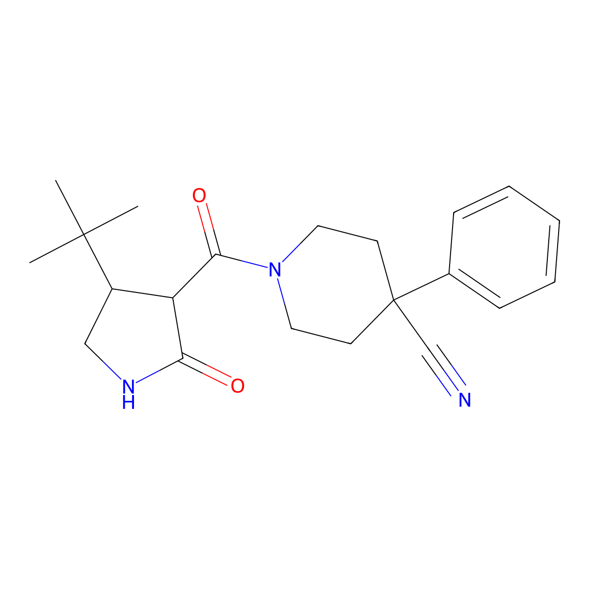 1-(4-Tert-butyl-2-oxopyrrolidine-3-carbonyl)-4-phenylpiperidine-4-carbonitrile molecular structure, CAS 2097894-38-5
