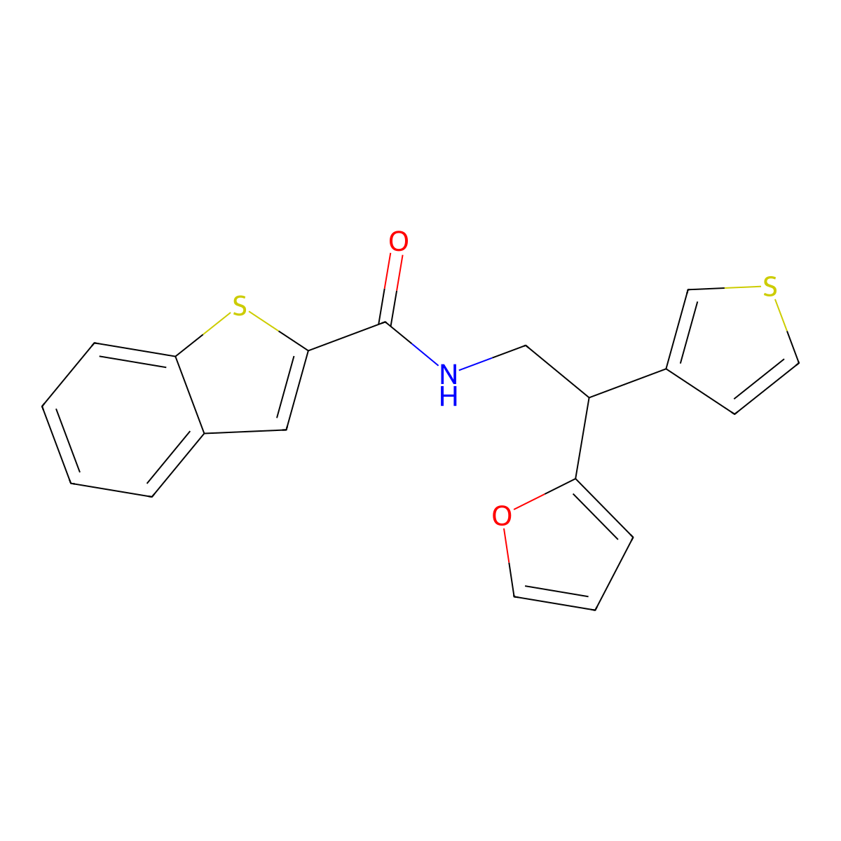 N-(2-(furan-2-yl)-2-(thiophen-3-yl)ethyl)benzo[b]thiophene-2-carboxamide molecular structure, CAS 2097894-40-9