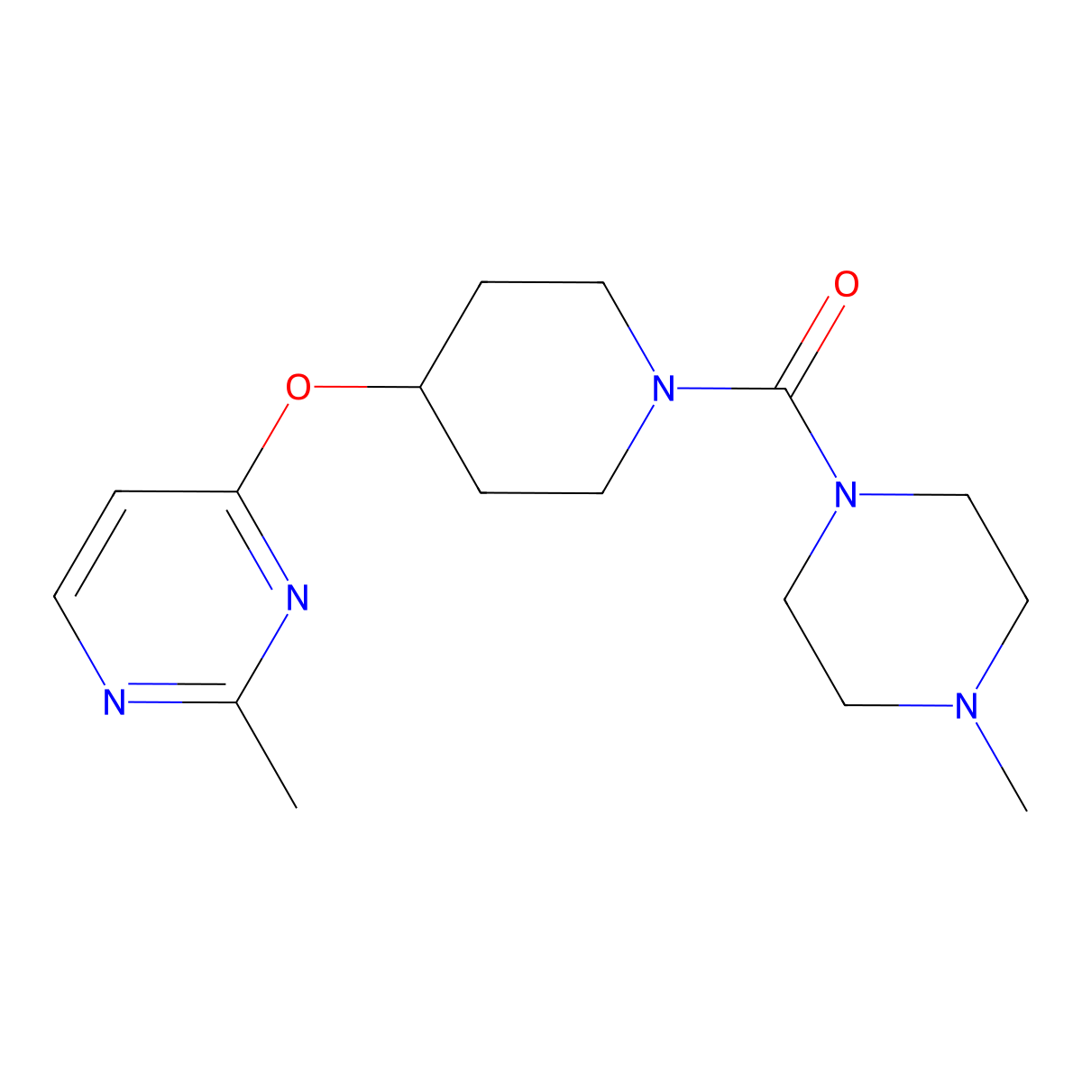 (4-Methylpiperazin-1-yl)(4-((2-methylpyrimidin-4-yl)oxy)piperidin-1-yl)methanone molecular structure, CAS 2097894-42-1