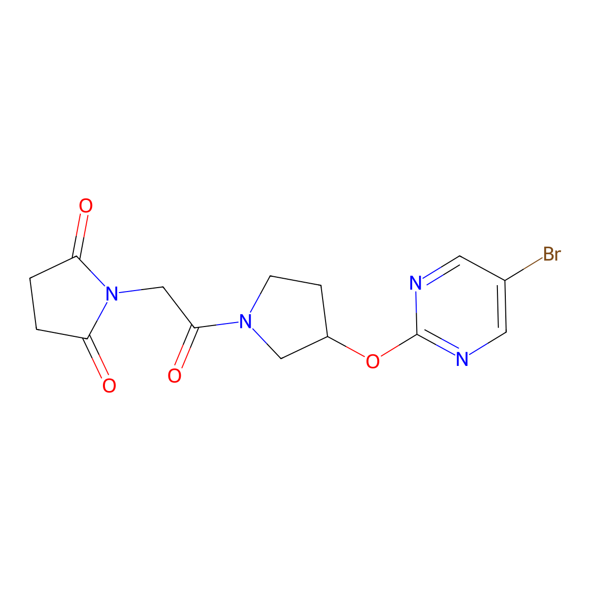 1-(2-{3-[(5-Bromopyrimidin-2-yl)oxy]pyrrolidin-1-yl}-2-oxoethyl)pyrrolidine-2,5-dione molecular structure, CAS 2097894-45-4