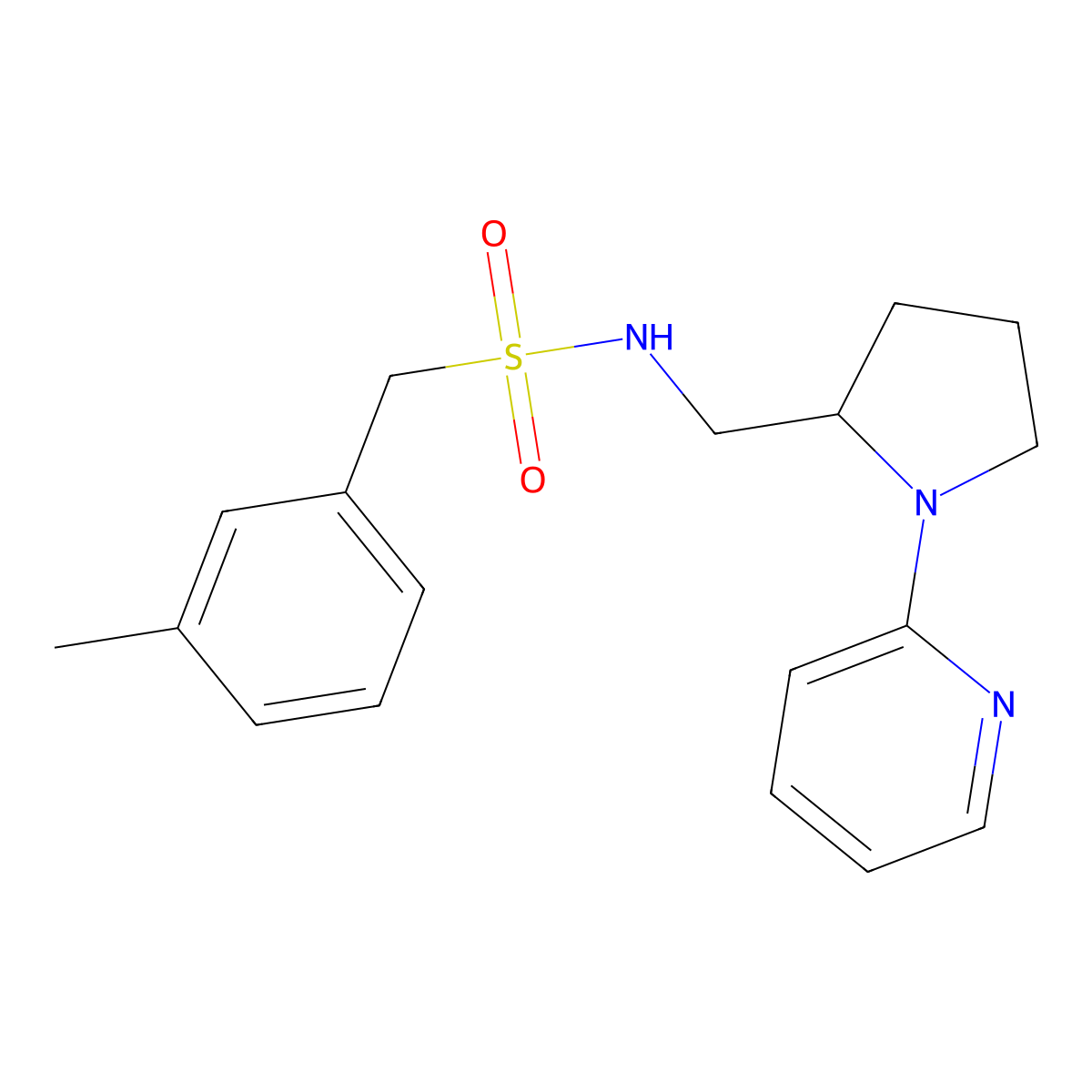 1-(3-methylphenyl)-N-{[1-(pyridin-2-yl)pyrrolidin-2-yl]methyl}methanesulfonamide molecular structure, CAS 2097894-47-6
