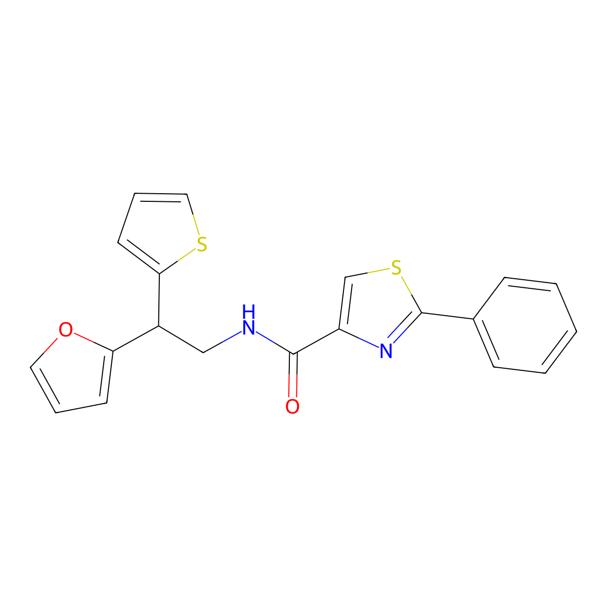 N-[2-(furan-2-yl)-2-(thiophen-2-yl)ethyl]-2-phenyl-1,3-thiazole-4-carboxamide molecular structure, CAS 2097894-49-8