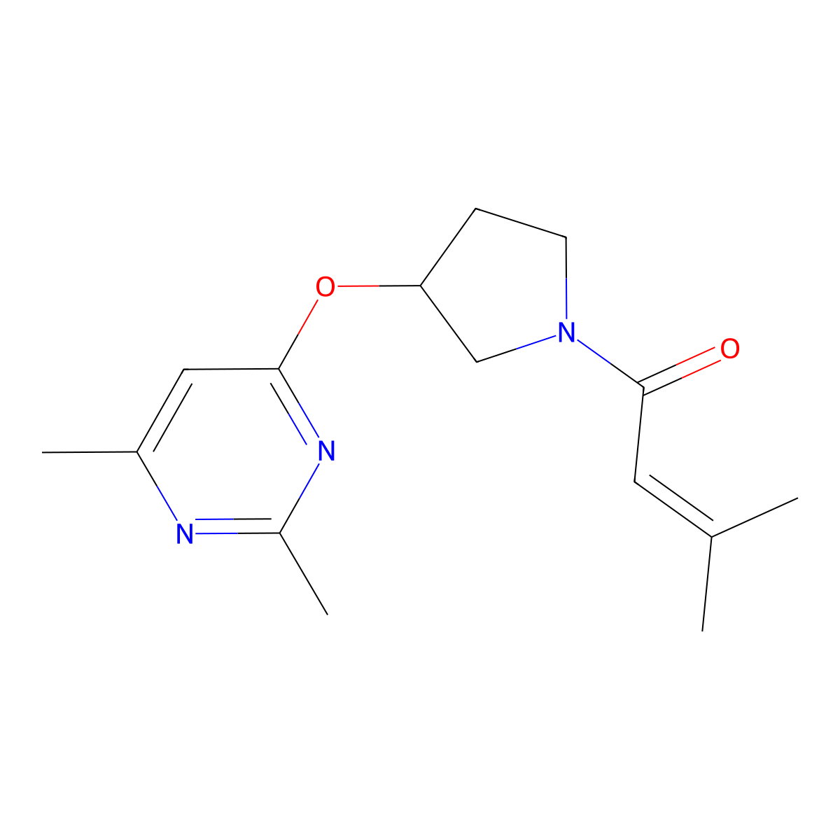 1-{3-[(2,6-Dimethylpyrimidin-4-yl)oxy]pyrrolidin-1-yl}-3-methylbut-2-en-1-one molecular structure, CAS 2097894-50-1