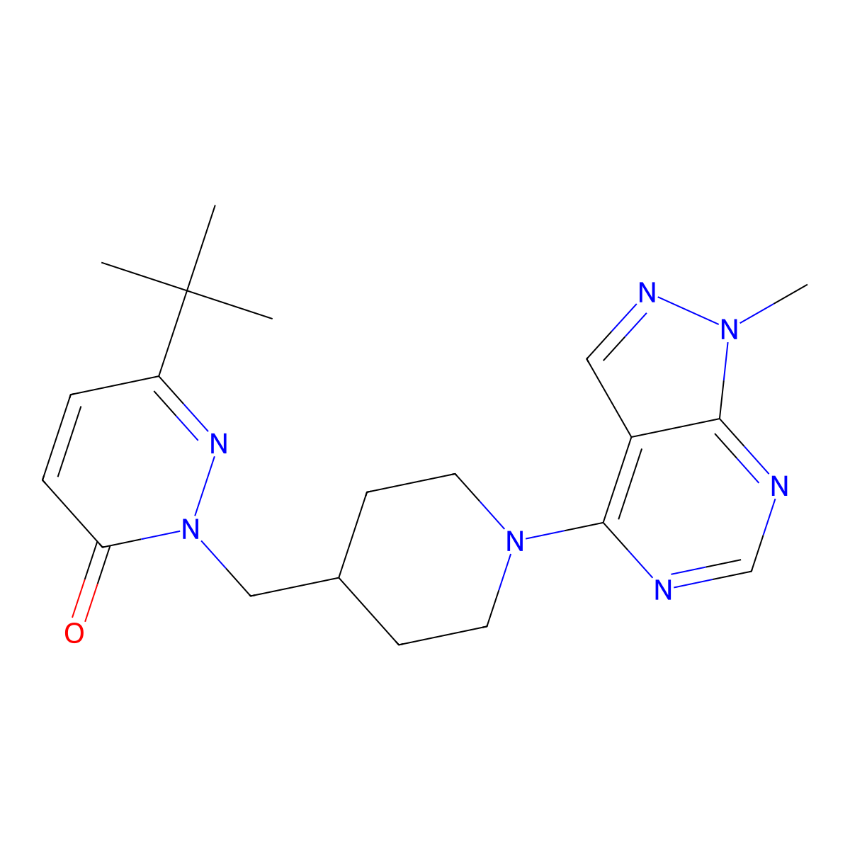 6-tert-butyl-2-[(1-{1-methyl-1H-pyrazolo[3,4-d]pyrimidin-4-yl}piperidin-4-yl)methyl]-2,3-dihydropyridazin-3-one molecular structure, CAS 2097894-57-8