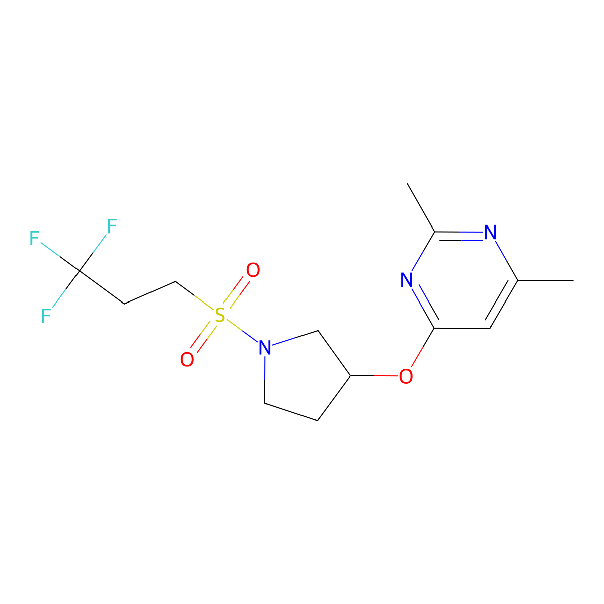 2,4-Dimethyl-6-{[1-(3,3,3-trifluoropropanesulfonyl)pyrrolidin-3-yl]oxy}pyrimidine molecular structure, CAS 2097894-60-3