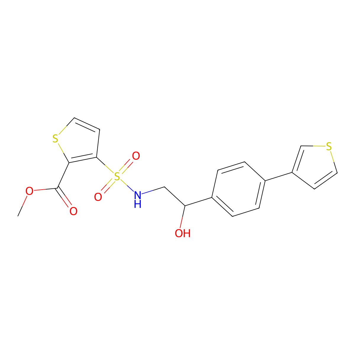 Methyl 3-({2-hydroxy-2-[4-(thiophen-3-yl)phenyl]ethyl}sulfamoyl)thiophene-2-carboxylate molecular structure, CAS 2097894-70-5
