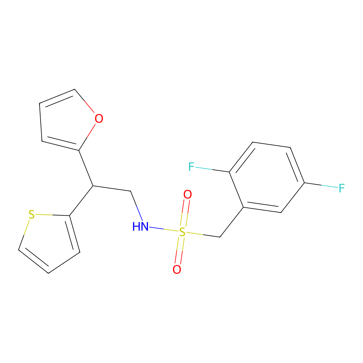 1-(2,5-difluorophenyl)-N-[2-(furan-2-yl)-2-(thiophen-2-yl)ethyl]methanesulfonamide molecular structure, CAS 2097894-79-4