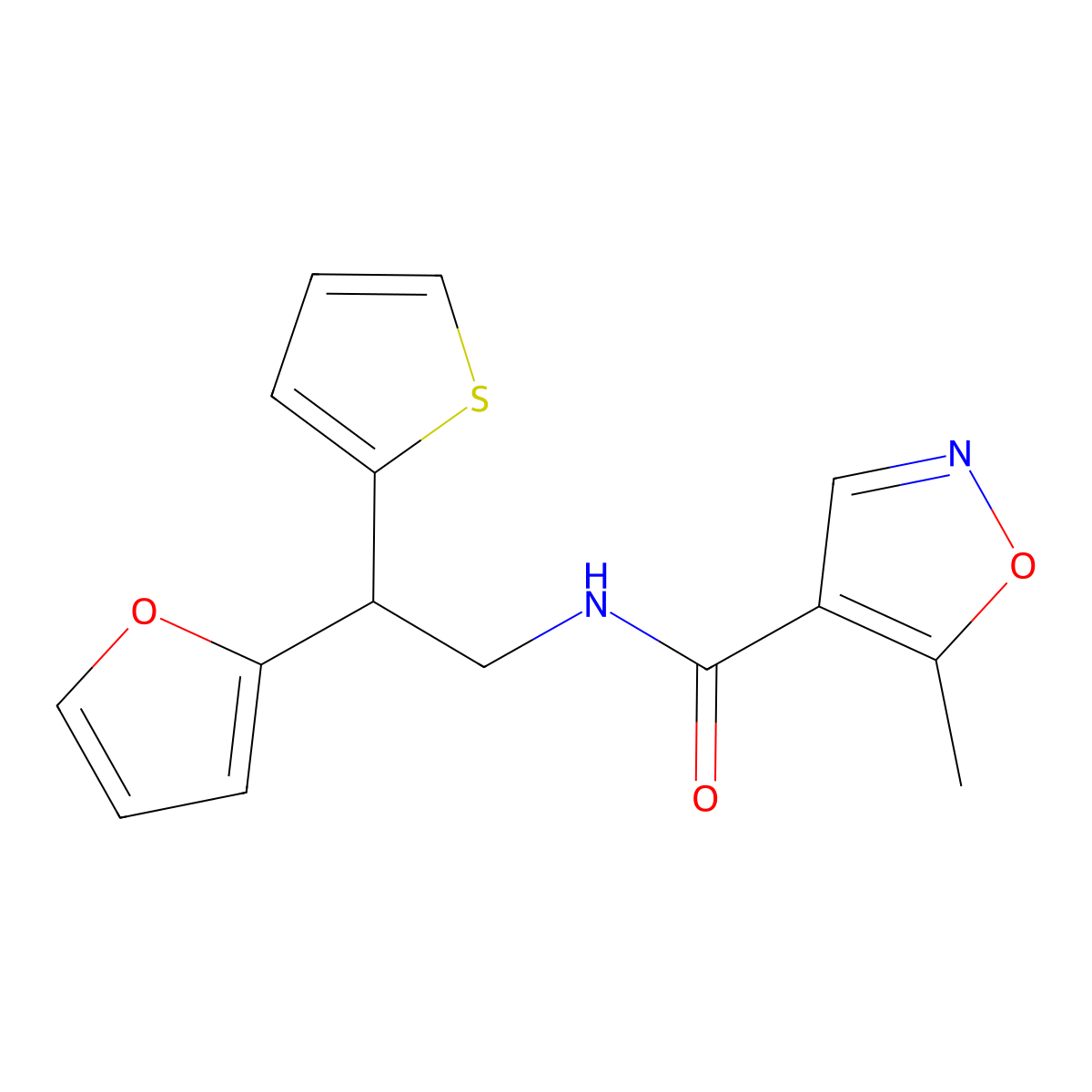 N-[2-(furan-2-yl)-2-(thiophen-2-yl)ethyl]-5-methyl-1,2-oxazole-4-carboxamide molecular structure, CAS 2097894-81-8