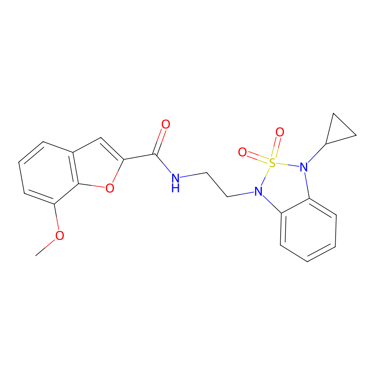 N-[2-(3-cyclopropyl-2,2-dioxo-1,3-dihydro-2lambda6,1,3-benzothiadiazol-1-yl)ethyl]-7-methoxy-1-benzofuran-2-carboxamide molecular structure, CAS 2097894-86-3