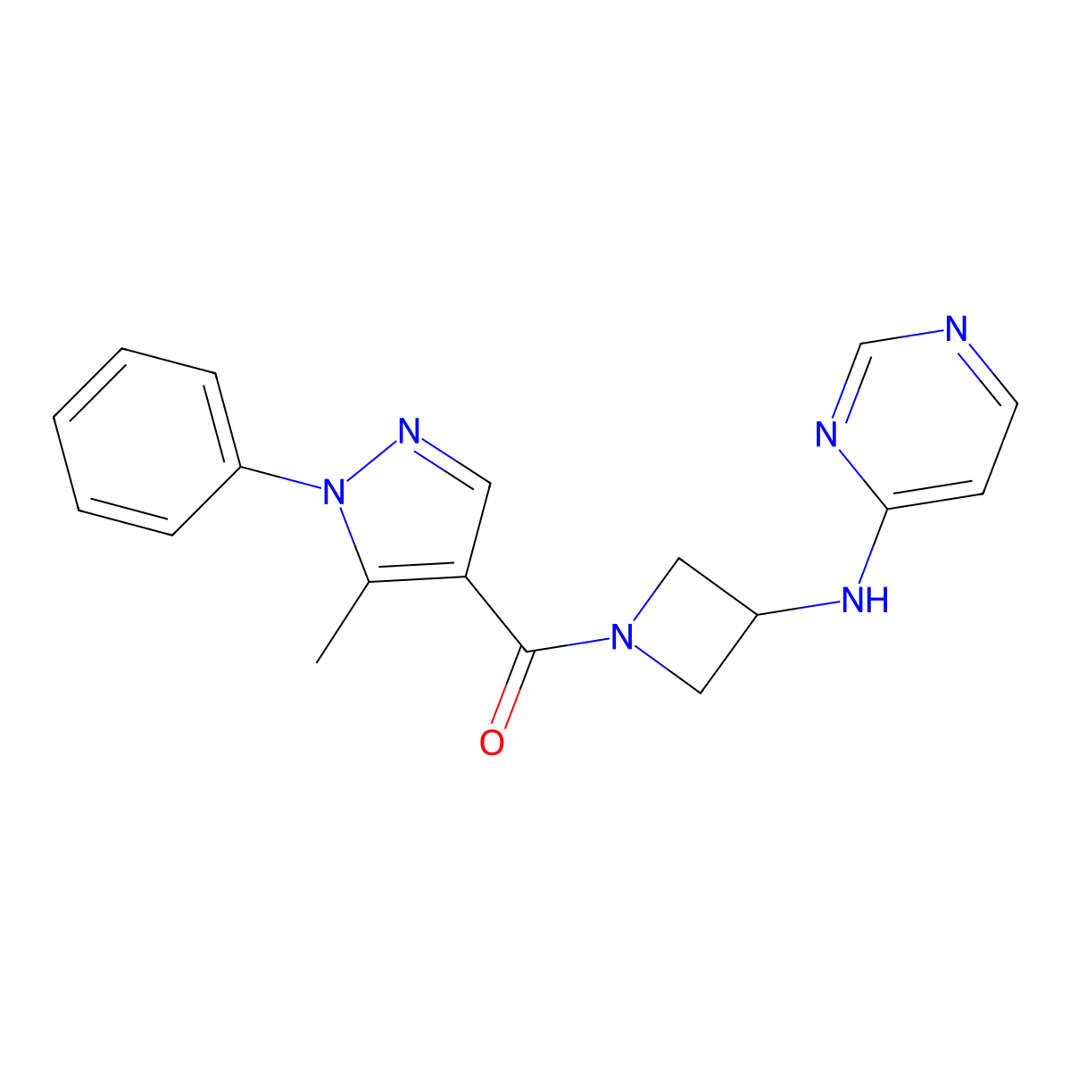 N-[1-(5-methyl-1-phenyl-1H-pyrazole-4-carbonyl)azetidin-3-yl]pyrimidin-4-amine molecular structure, CAS 2097894-88-5
