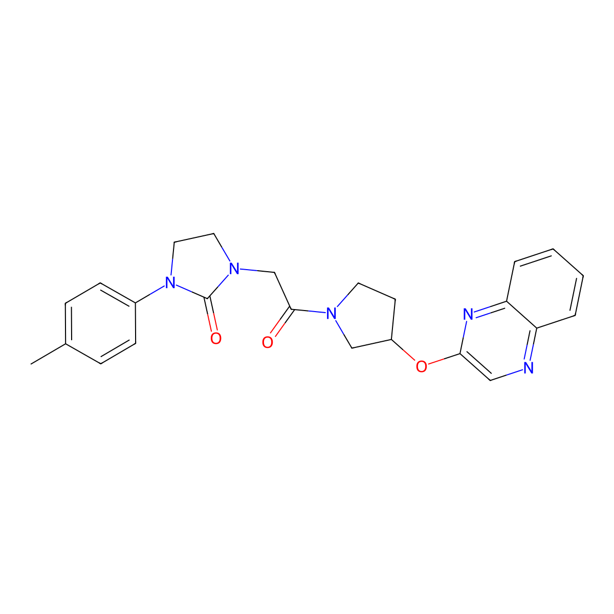 1-(4-Methylphenyl)-3-{2-oxo-2-[3-(quinoxalin-2-yloxy)pyrrolidin-1-yl]ethyl}imidazolidin-2-one molecular structure, CAS 2097894-92-1