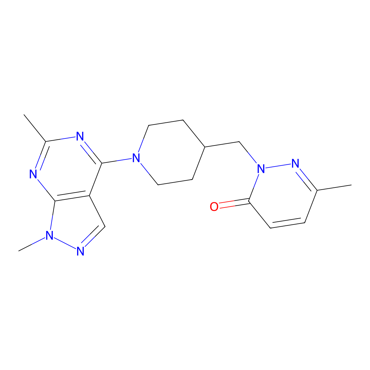 2-[(1-{1,6-dimethyl-1H-pyrazolo[3,4-d]pyrimidin-4-yl}piperidin-4-yl)methyl]-6-methyl-2,3-dihydropyridazin-3-one molecular structure, CAS 2097894-94-3