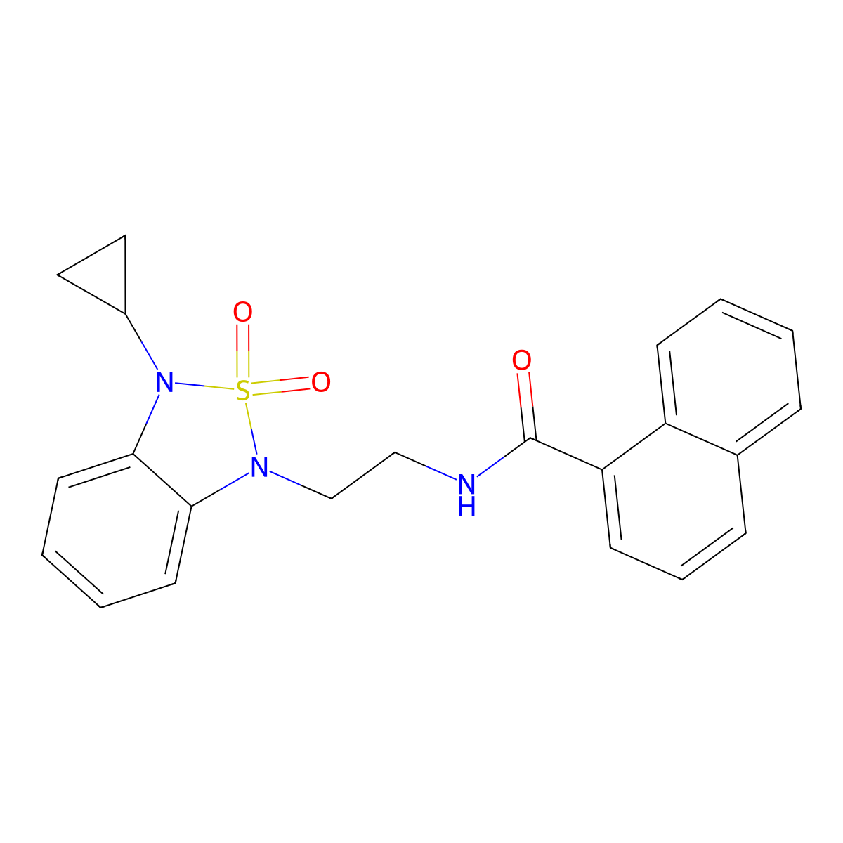 N-[2-(3-cyclopropyl-2,2-dioxo-1,3-dihydro-2lambda6,1,3-benzothiadiazol-1-yl)ethyl]naphthalene-1-carboxamide molecular structure, CAS 2097894-97-6