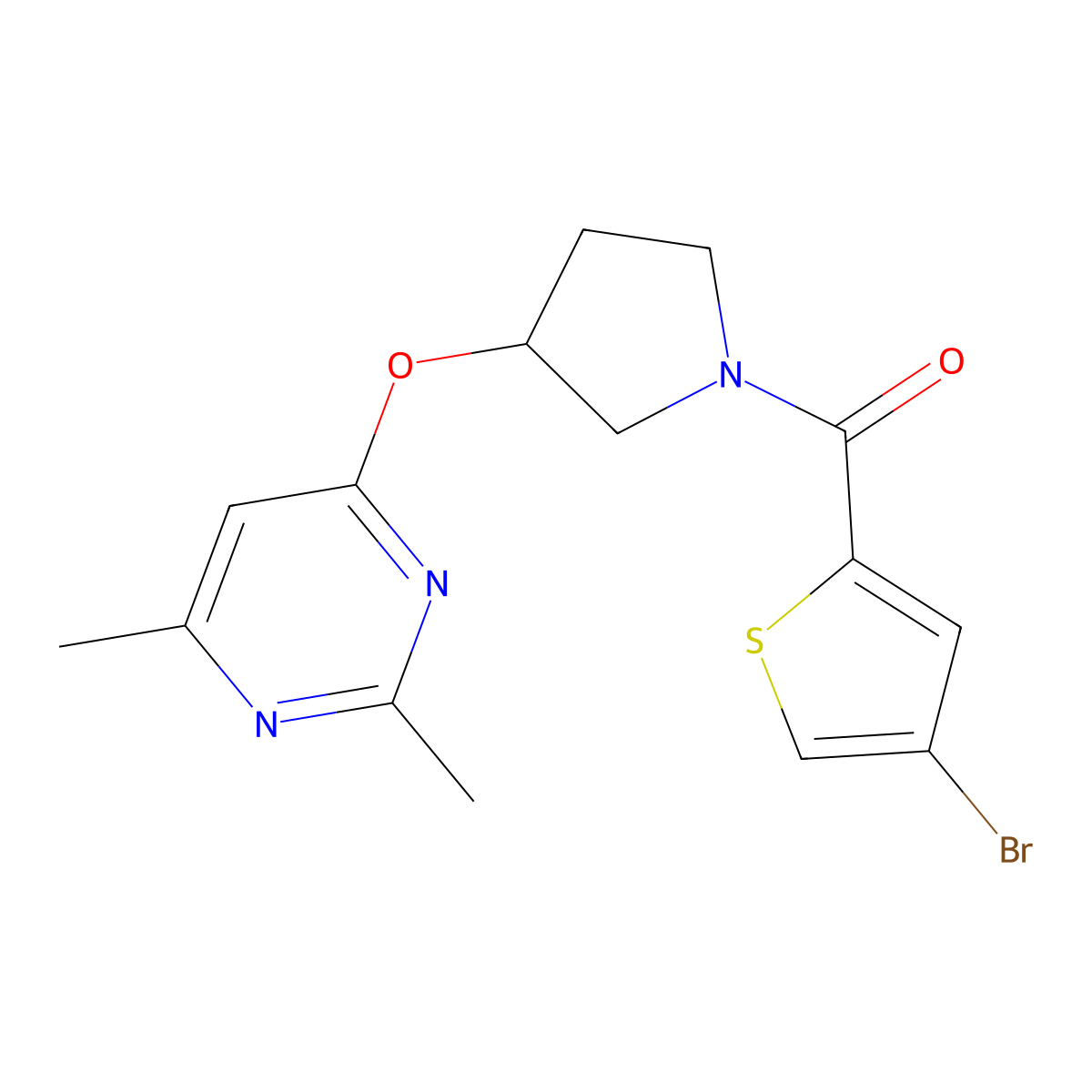 4-{[1-(4-Bromothiophene-2-carbonyl)pyrrolidin-3-yl]oxy}-2,6-dimethylpyrimidine molecular structure, CAS 2097895-00-4