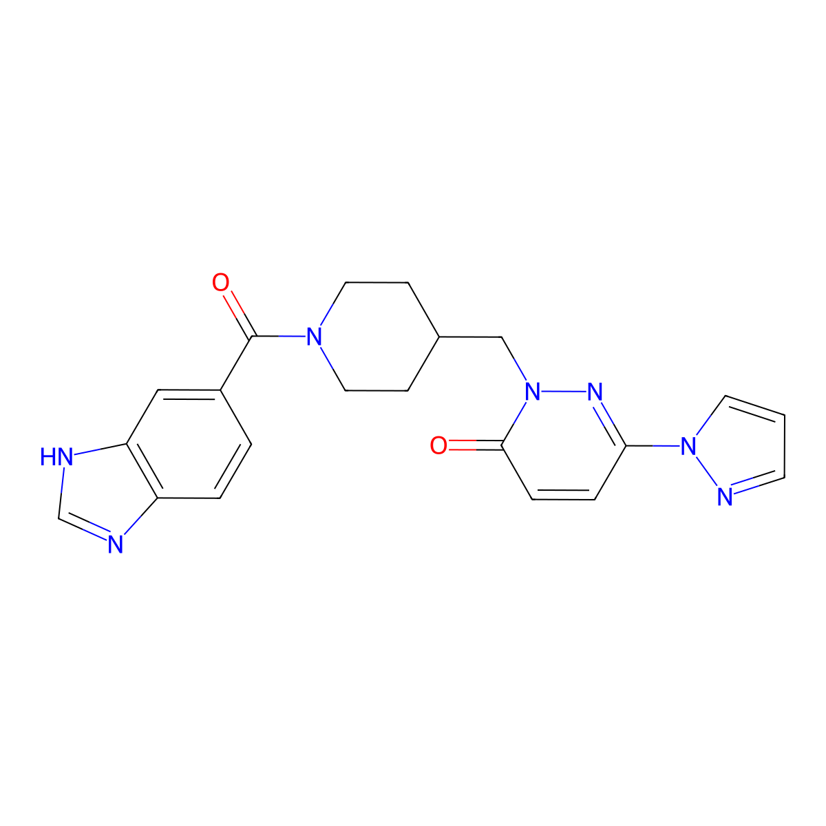2-{[1-(1H-1,3-benzodiazole-5-carbonyl)piperidin-4-yl]methyl}-6-(1H-pyrazol-1-yl)-2,3-dihydropyridazin-3-one molecular structure, CAS 2097895-01-5