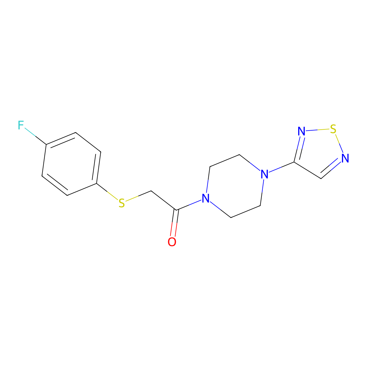2-[(4-Fluorophenyl)sulfanyl]-1-[4-(1,2,5-thiadiazol-3-yl)piperazin-1-yl]ethan-1-one molecular structure, CAS 2097895-02-6