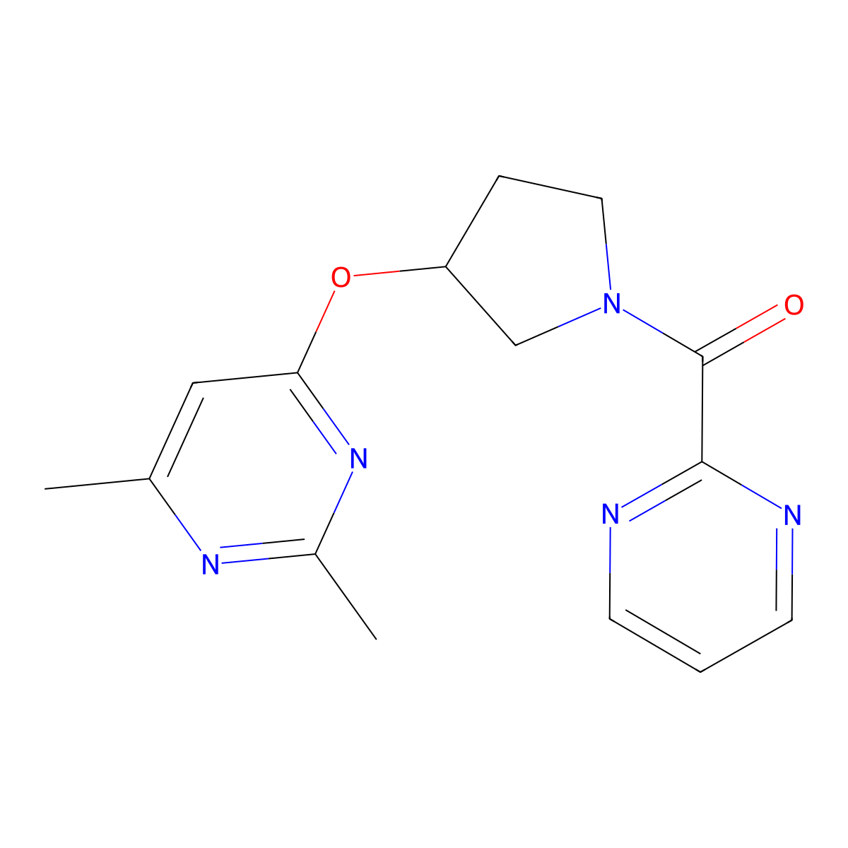 2,4-Dimethyl-6-{[1-(pyrimidine-2-carbonyl)pyrrolidin-3-yl]oxy}pyrimidine molecular structure, CAS 2097895-03-7